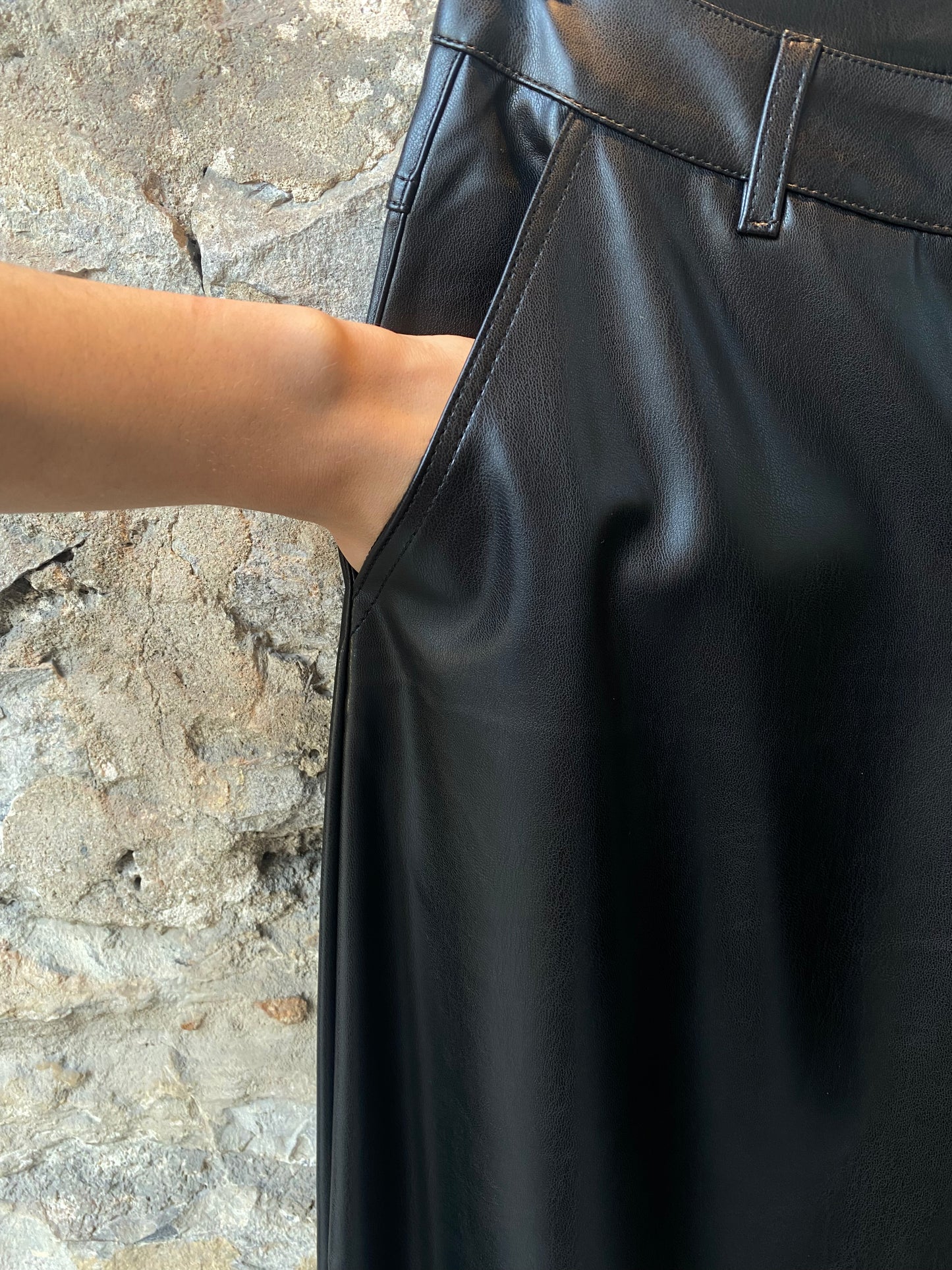 Wide Leg Pleather Pants WITH POCKETS - BLACK