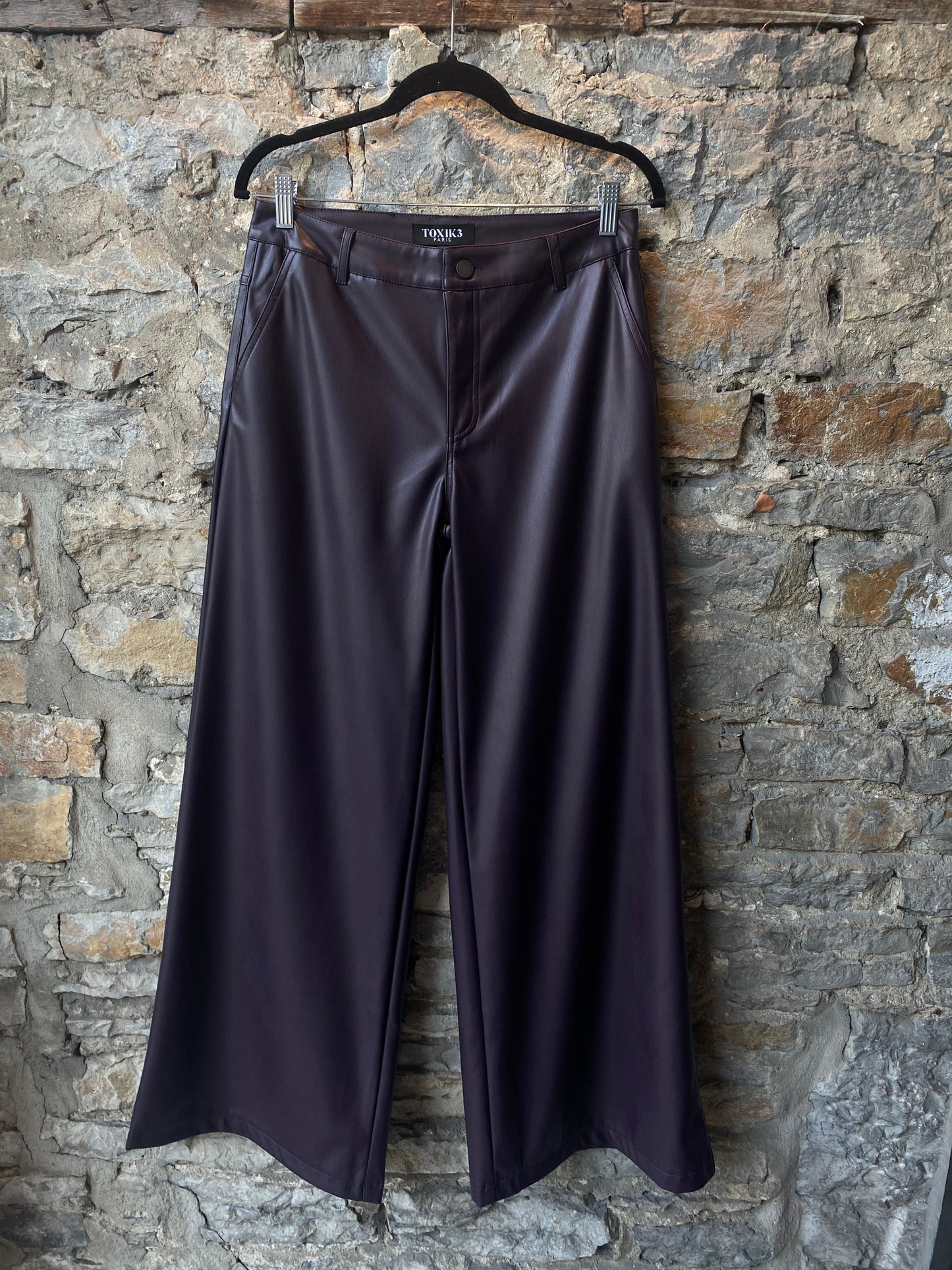 Wide Leg Pleather Pants WITH POCKETS - PURPLE
