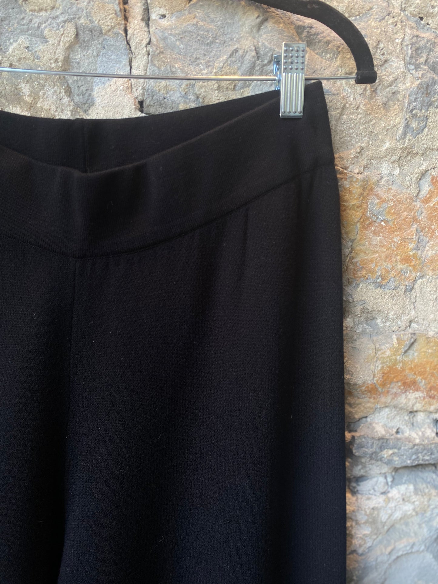 2 pc black knit silver snap detail sweater and wide leg pant set