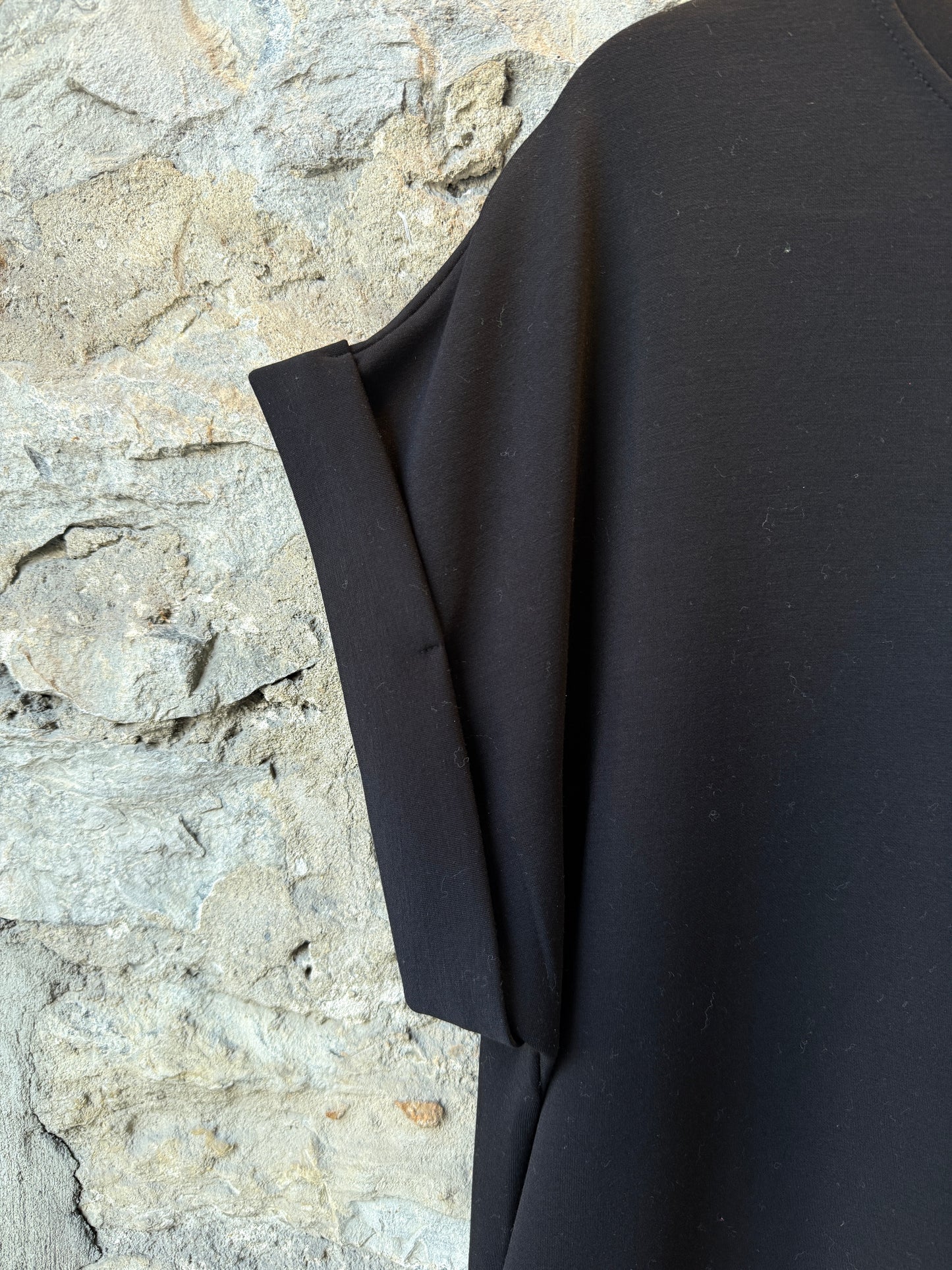 Black Modern Short Sleeve Midi Length Side Slit Dress with POCKETS