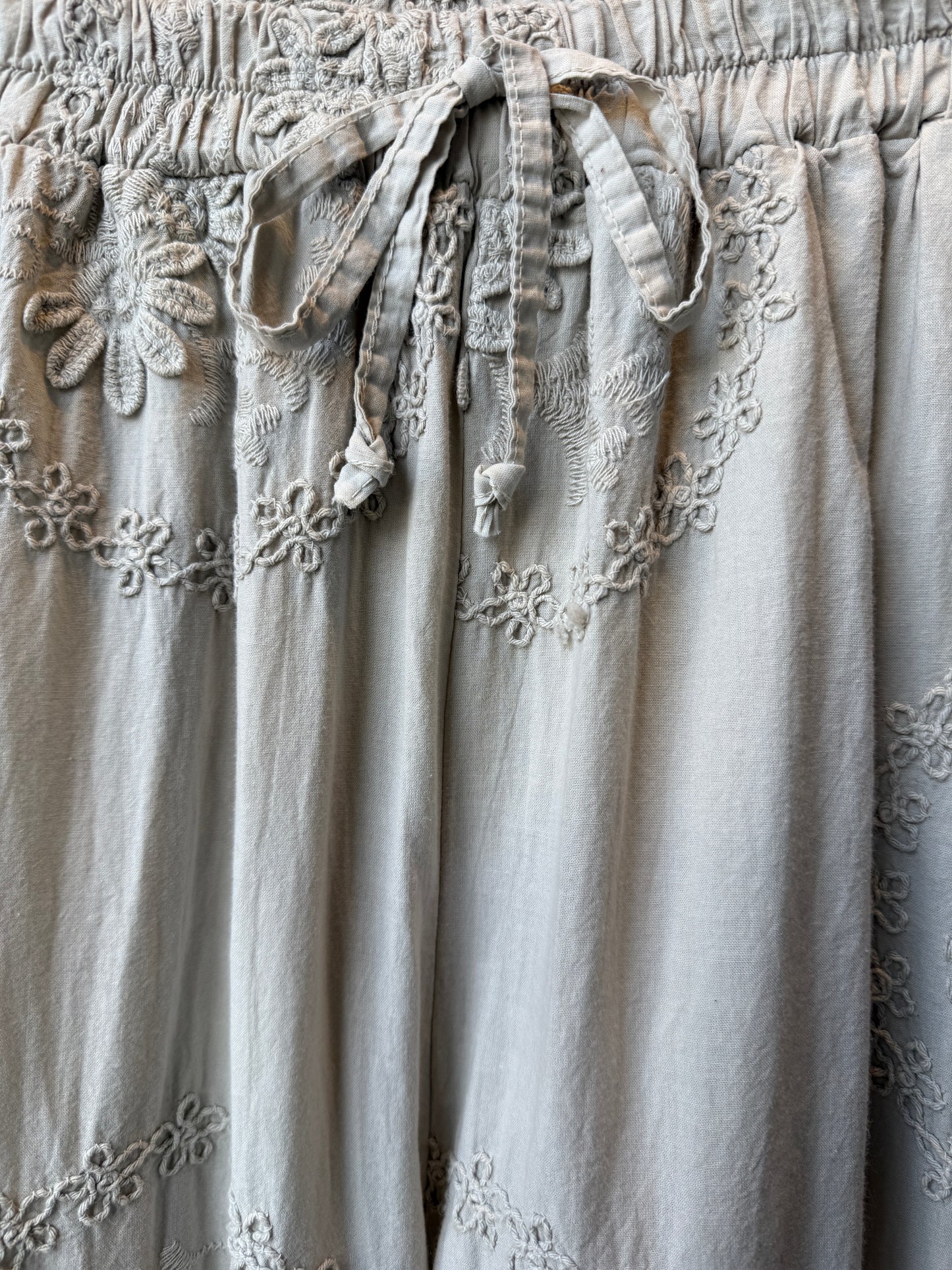 100% Cotton Boho Loose Wide Leg Pant with Pockets and Lace Detail- Sand