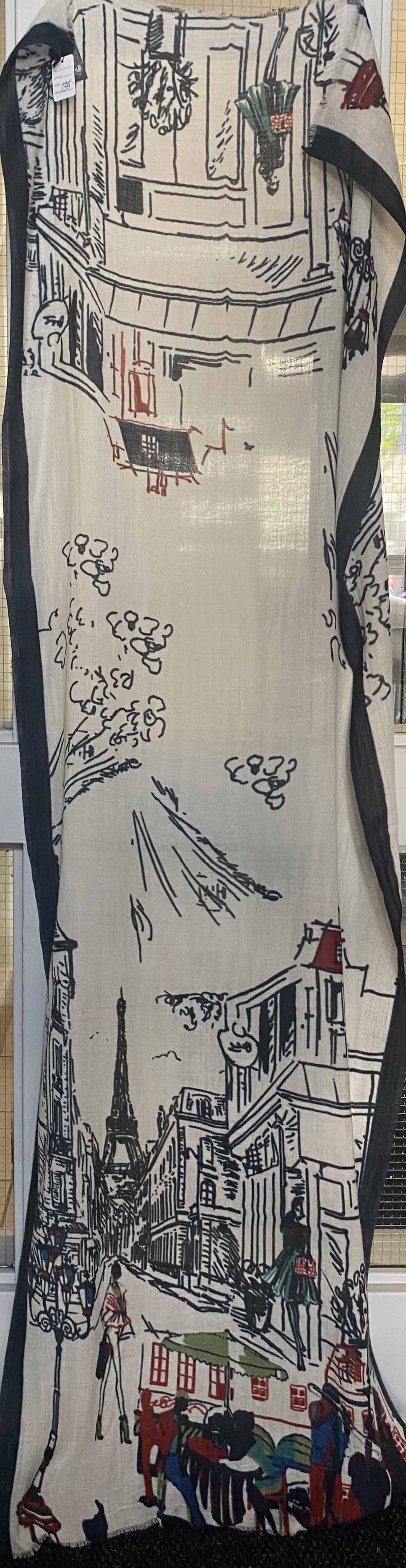 Black and White City Print Wool/Silk Scarf