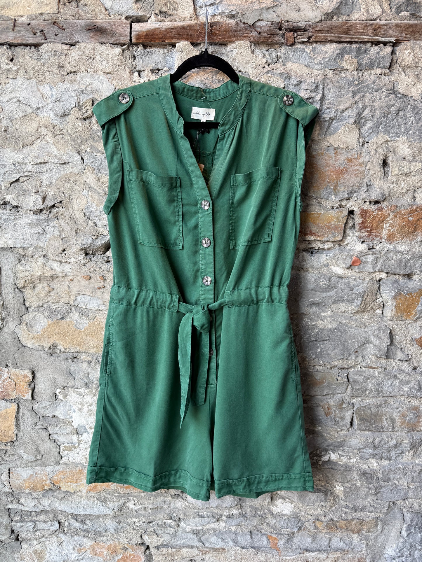 One Piece Oversized Relaxed Short Jumper with Pockets- Vintage Emerald Green