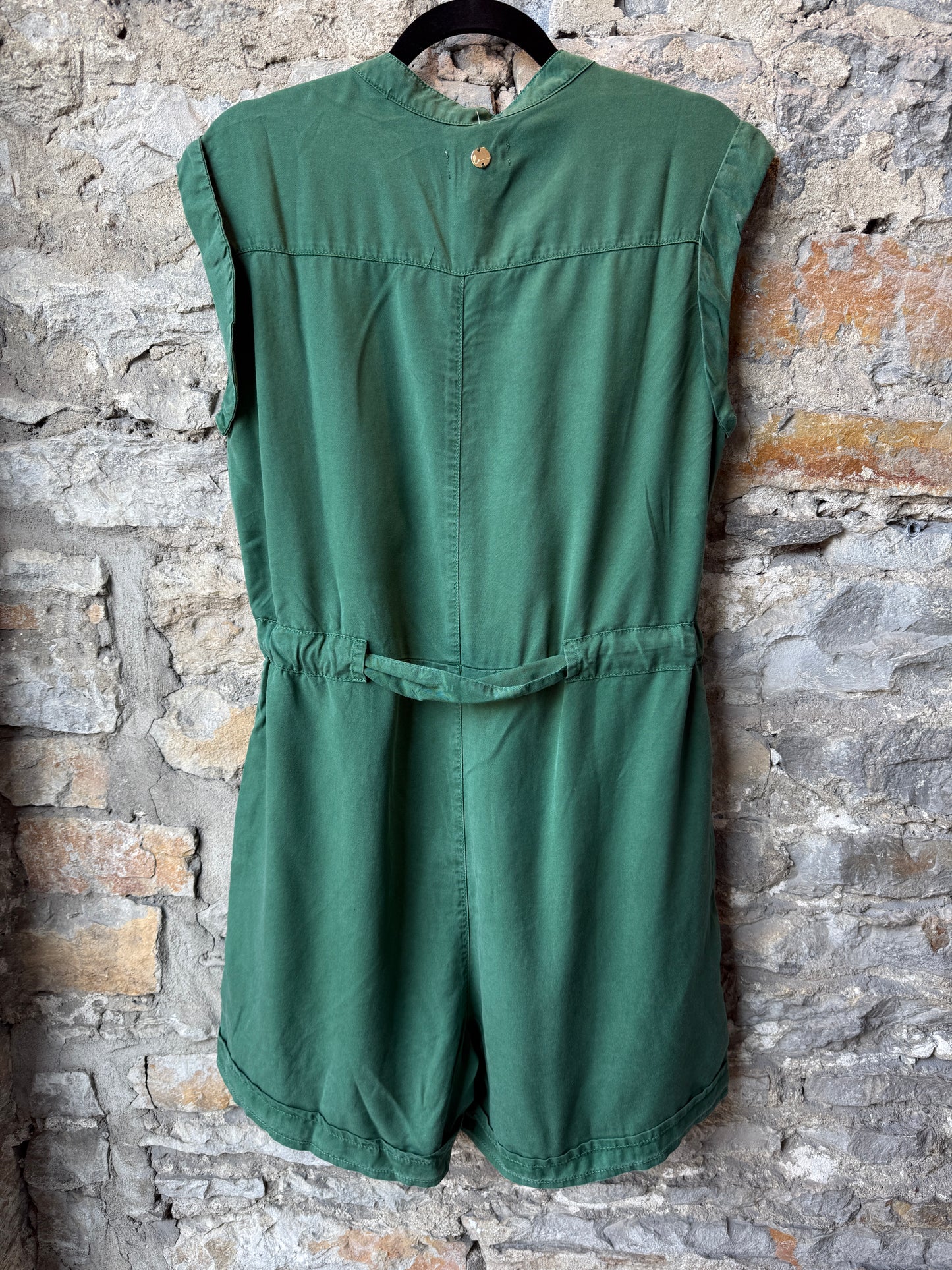 One Piece Oversized Relaxed Short Jumper with Pockets- Vintage Emerald Green