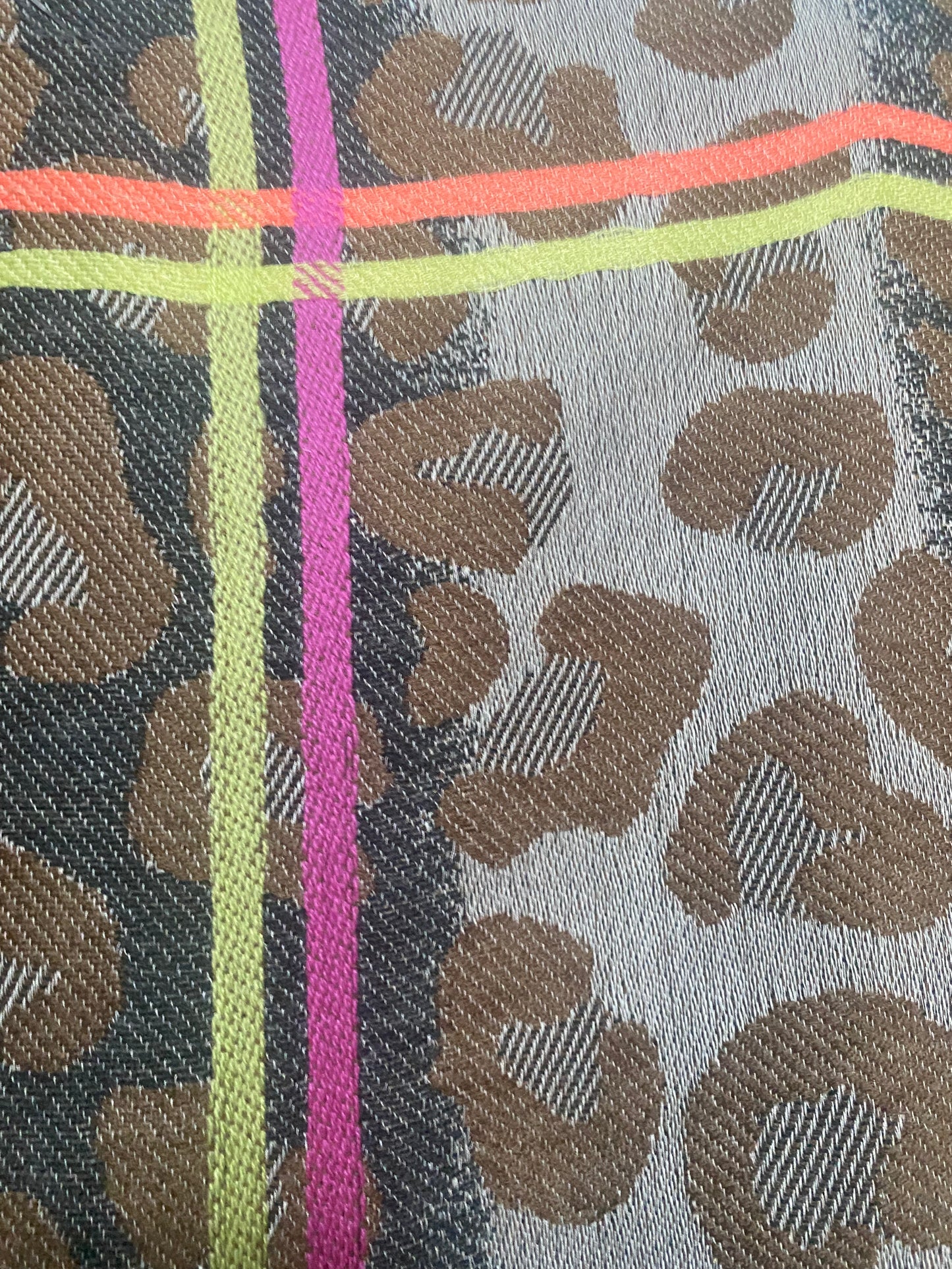 Animal Print Scarf with Neon Stripe Brown Beige Grey Pink Yellow Orange