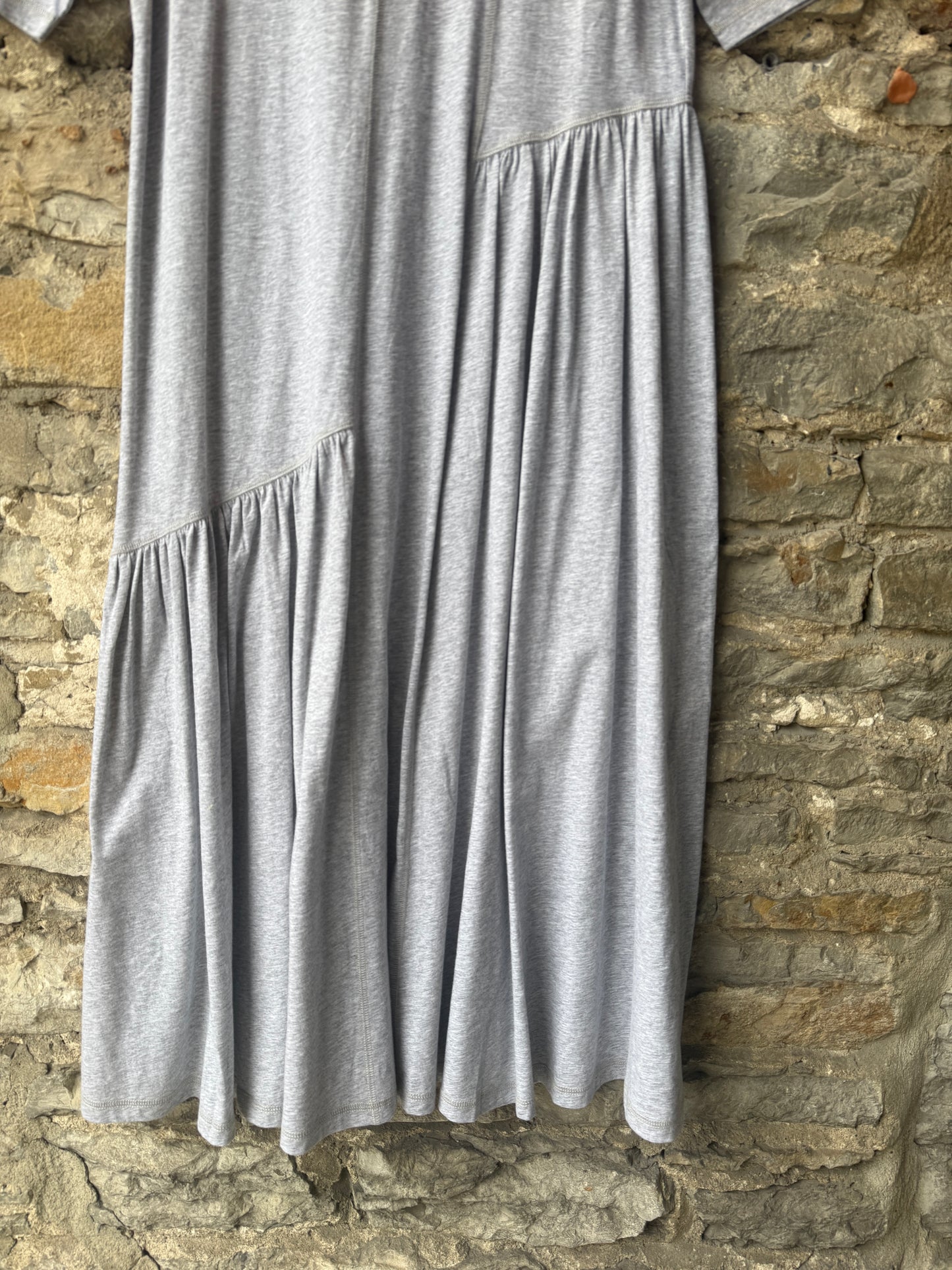 100% Cotton Round Neck T shirt Dress with Asymmetrical Flounce GREY