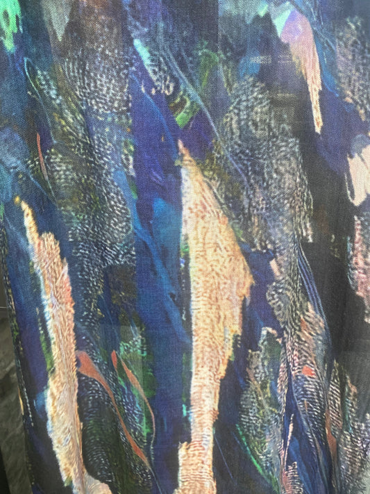 Long Rectangle Dark Multicolour Abstract Scarf- Jewel Tones