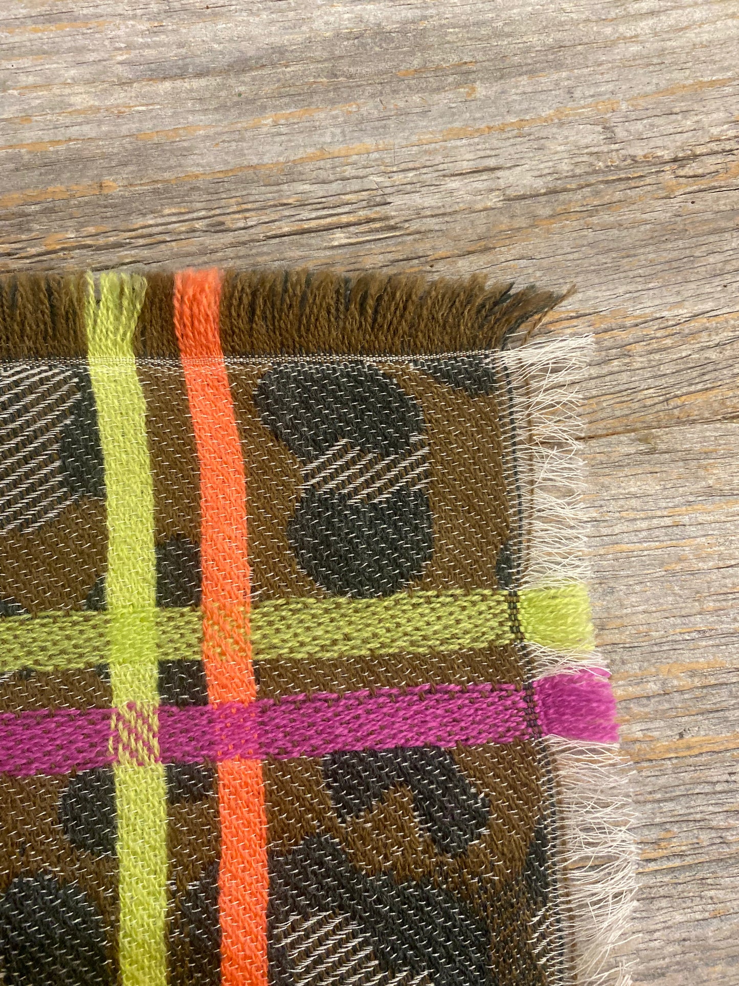 Animal Print Scarf with Neon Stripe Brown Beige Grey Pink Yellow Orange