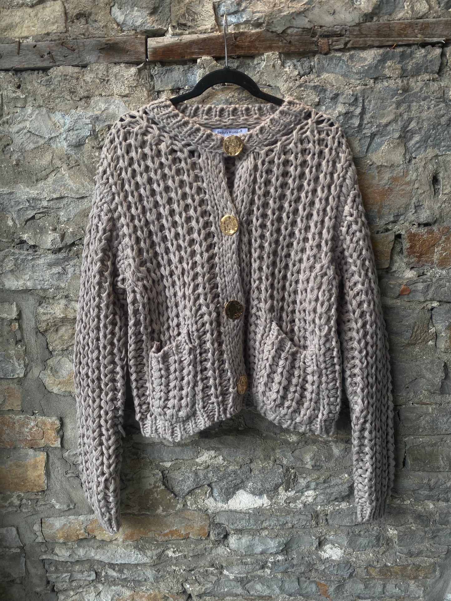 Chunky Loose Knit Cardigan with Gold Buttons