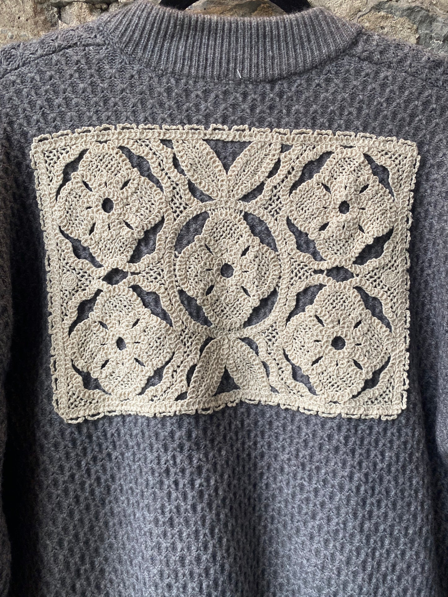 Shaker Knit Zip Up Bomber with Crochet Detail - GREY