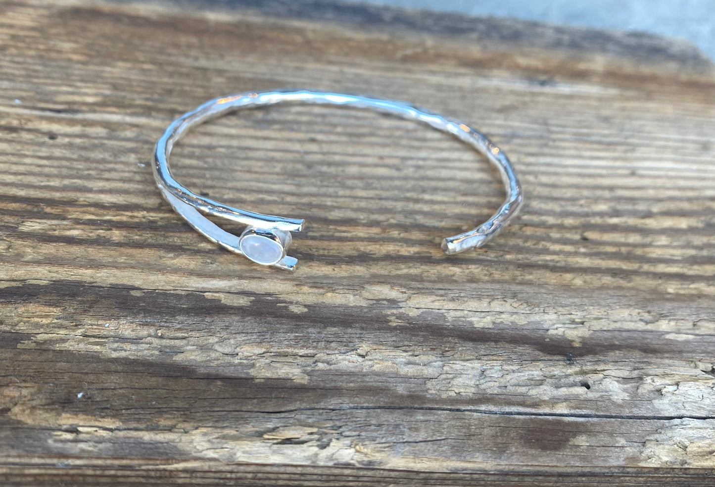 Hammered Cuff Bracelet with Moonstone - SILVER