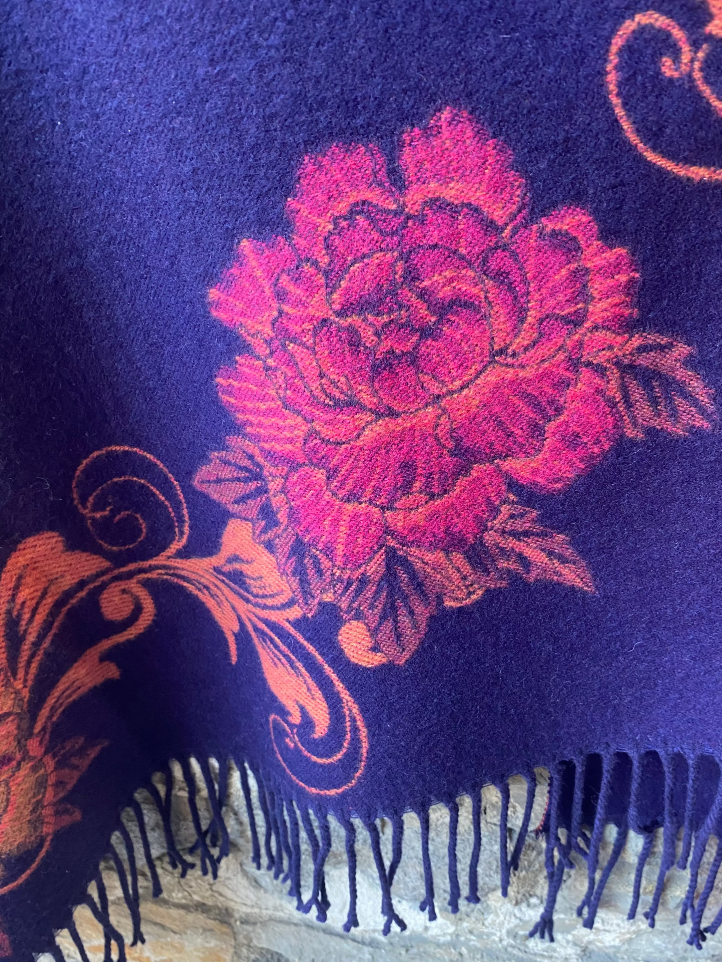 Reversible Floral Scarf with fringe