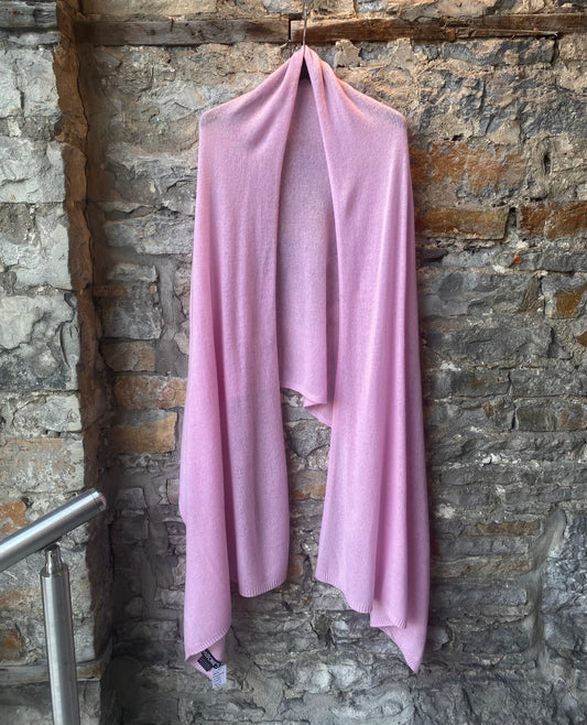 100% Cashmere Wide Travel Scarf - PINK