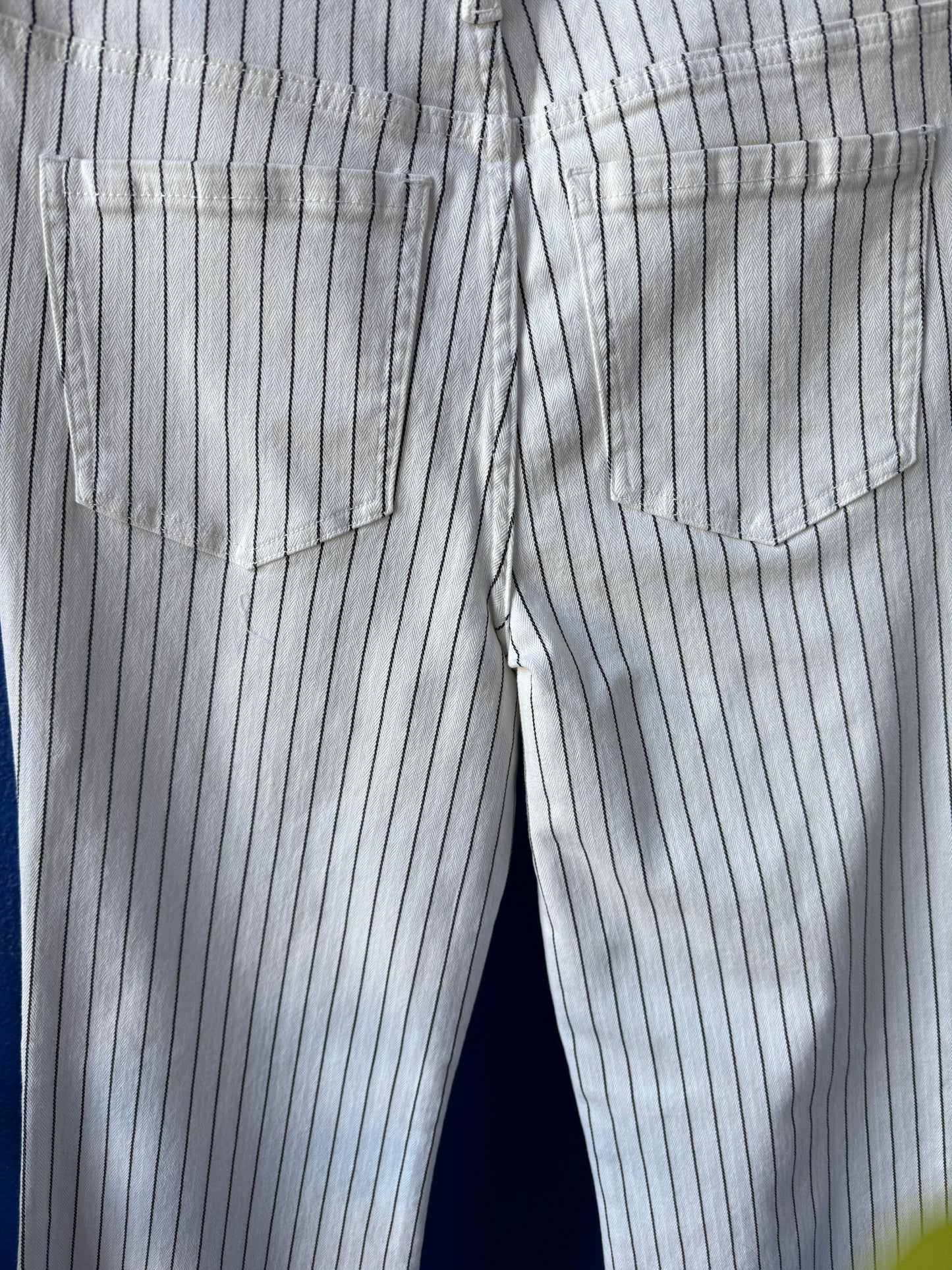 High Rise Flare Pinstripe Pant - Black and White Stripe