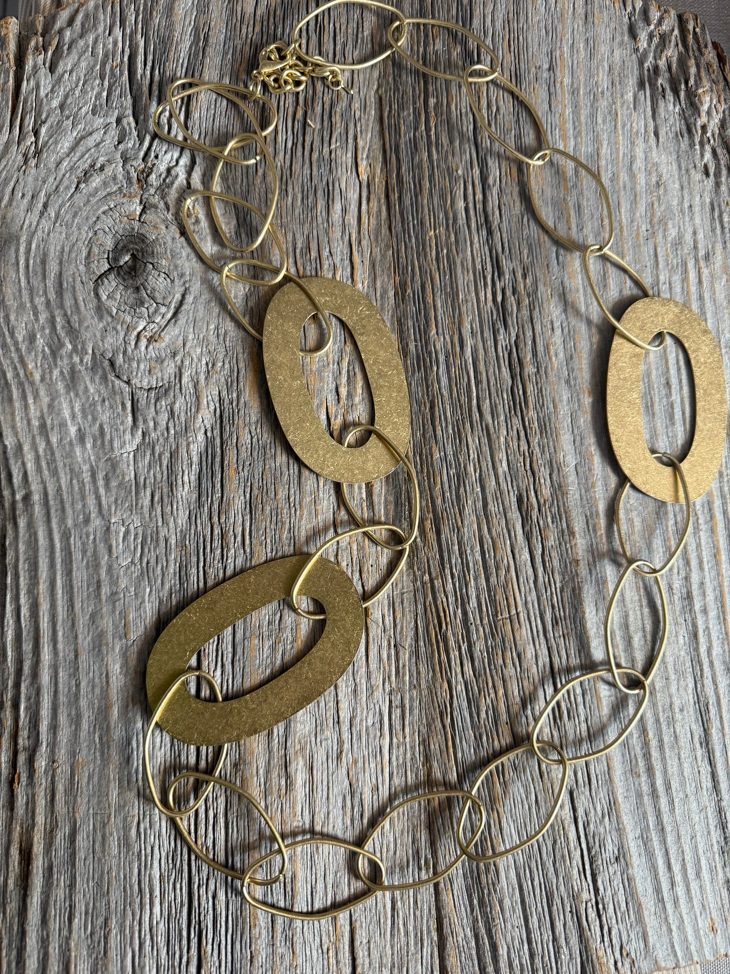 Long Brushed Statement Necklace - Gold