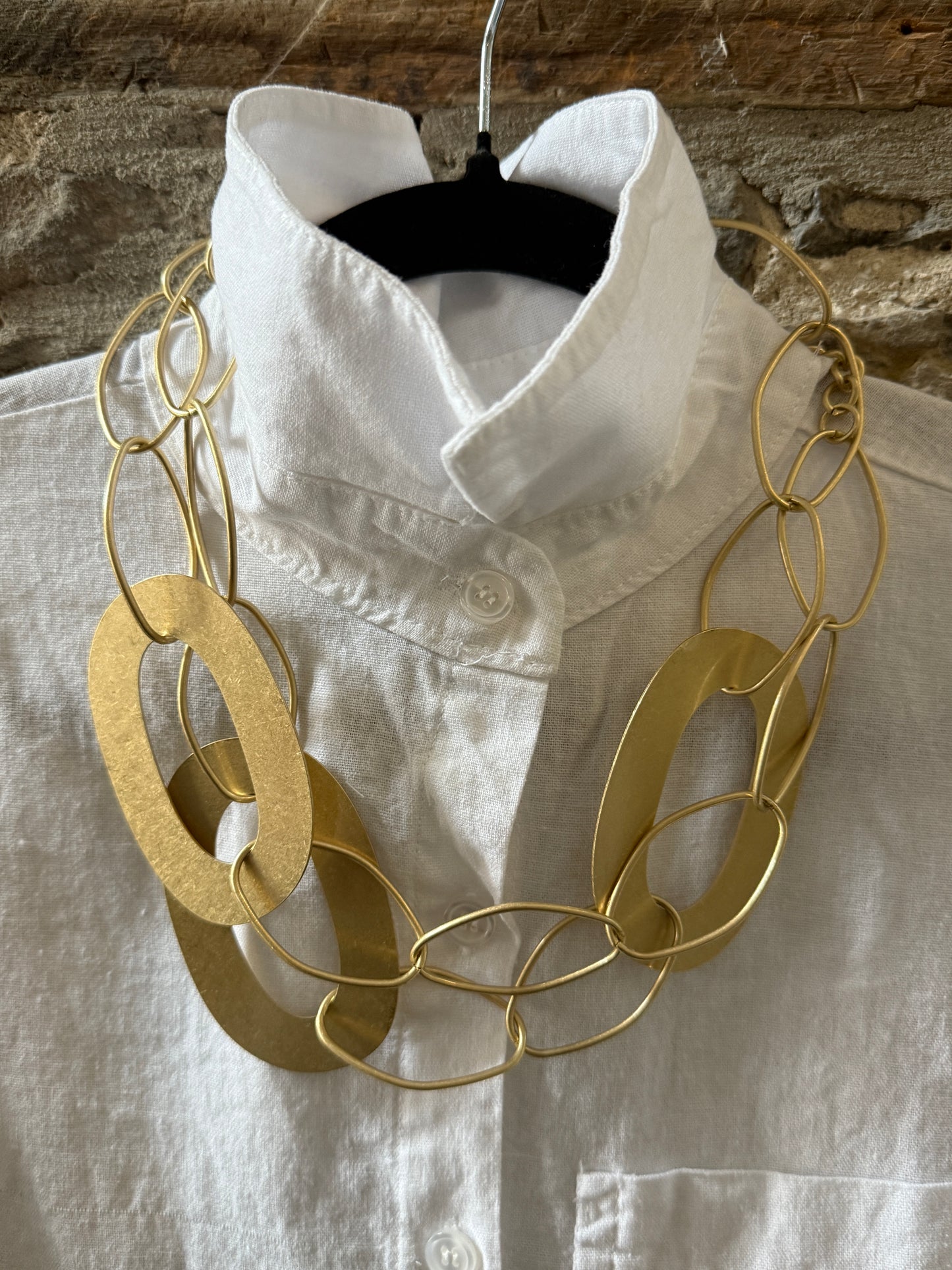 Long Brushed Statement Necklace - Gold