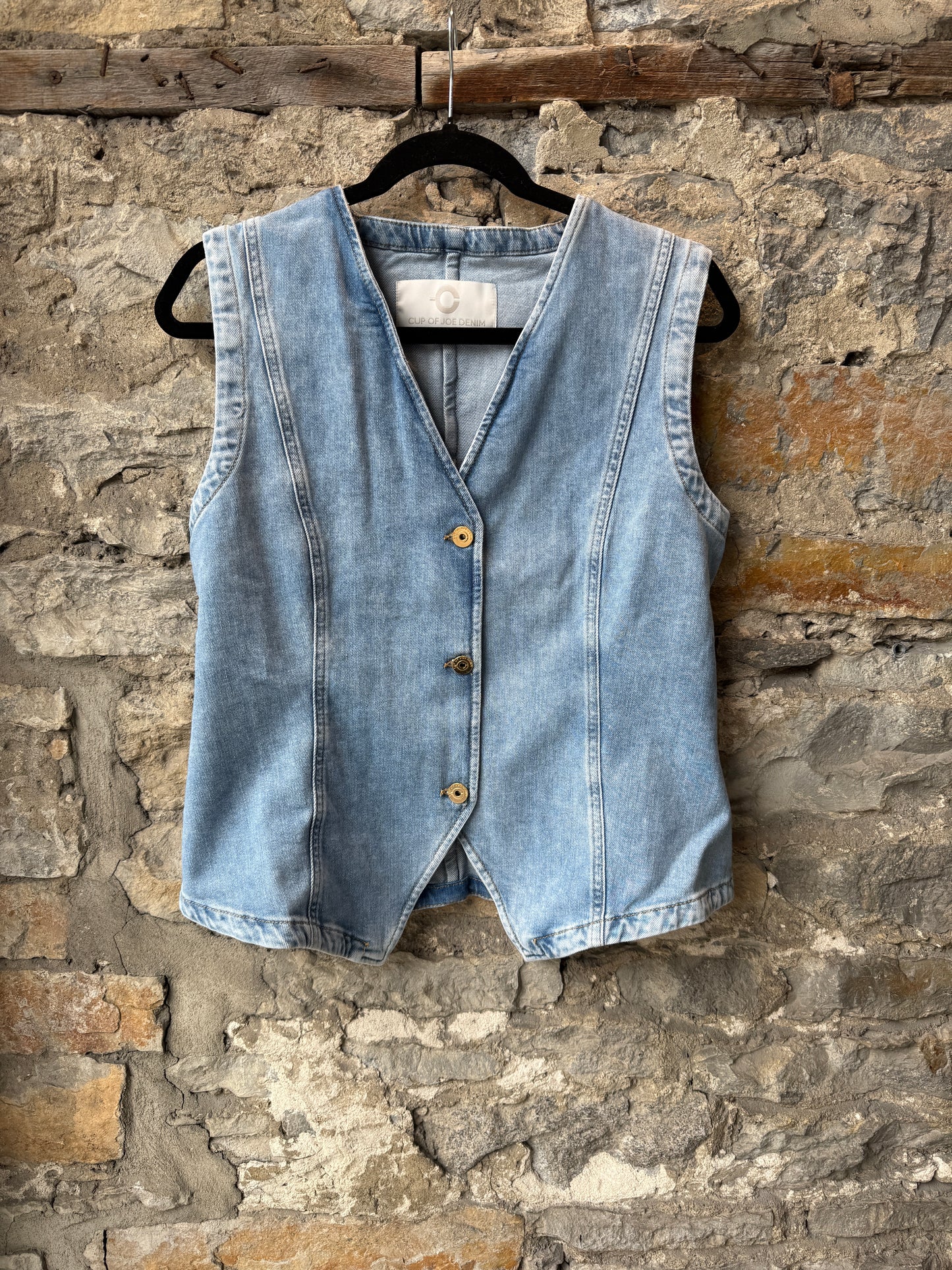 Cotton Stretch V neck waist coat vest- light blue