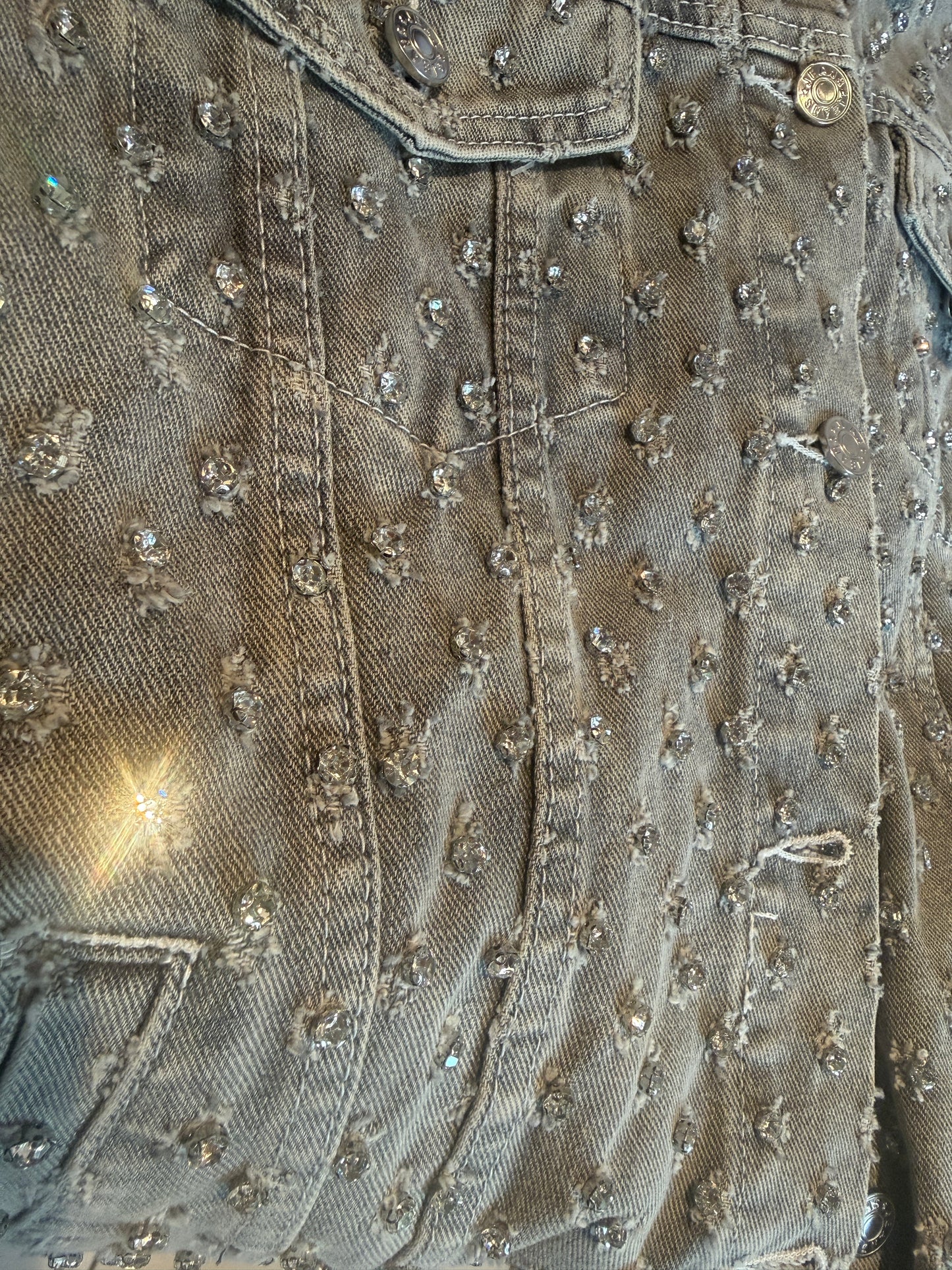 Grey Wash Jean Jacket with Rhinestones