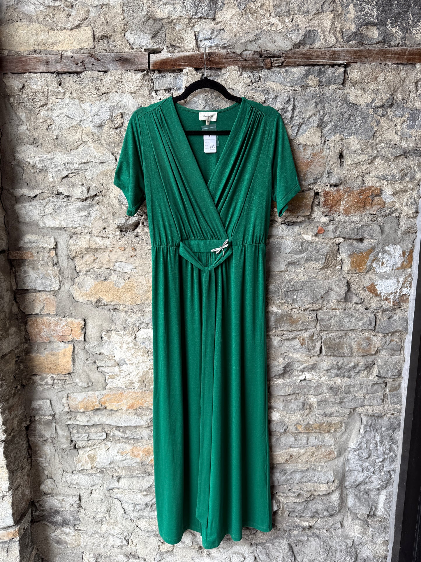 V neck Short Sleeve Wide Leg Jumpsuit- EMERALD GREEN