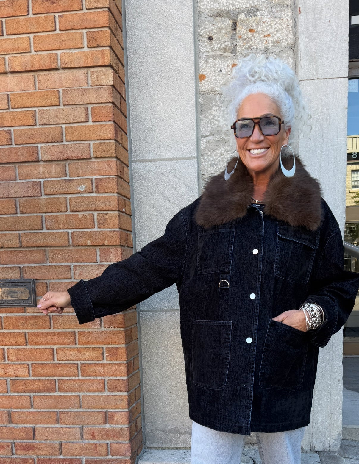 Cotton Barn Jacket with Removable Faux Fur - BLUE