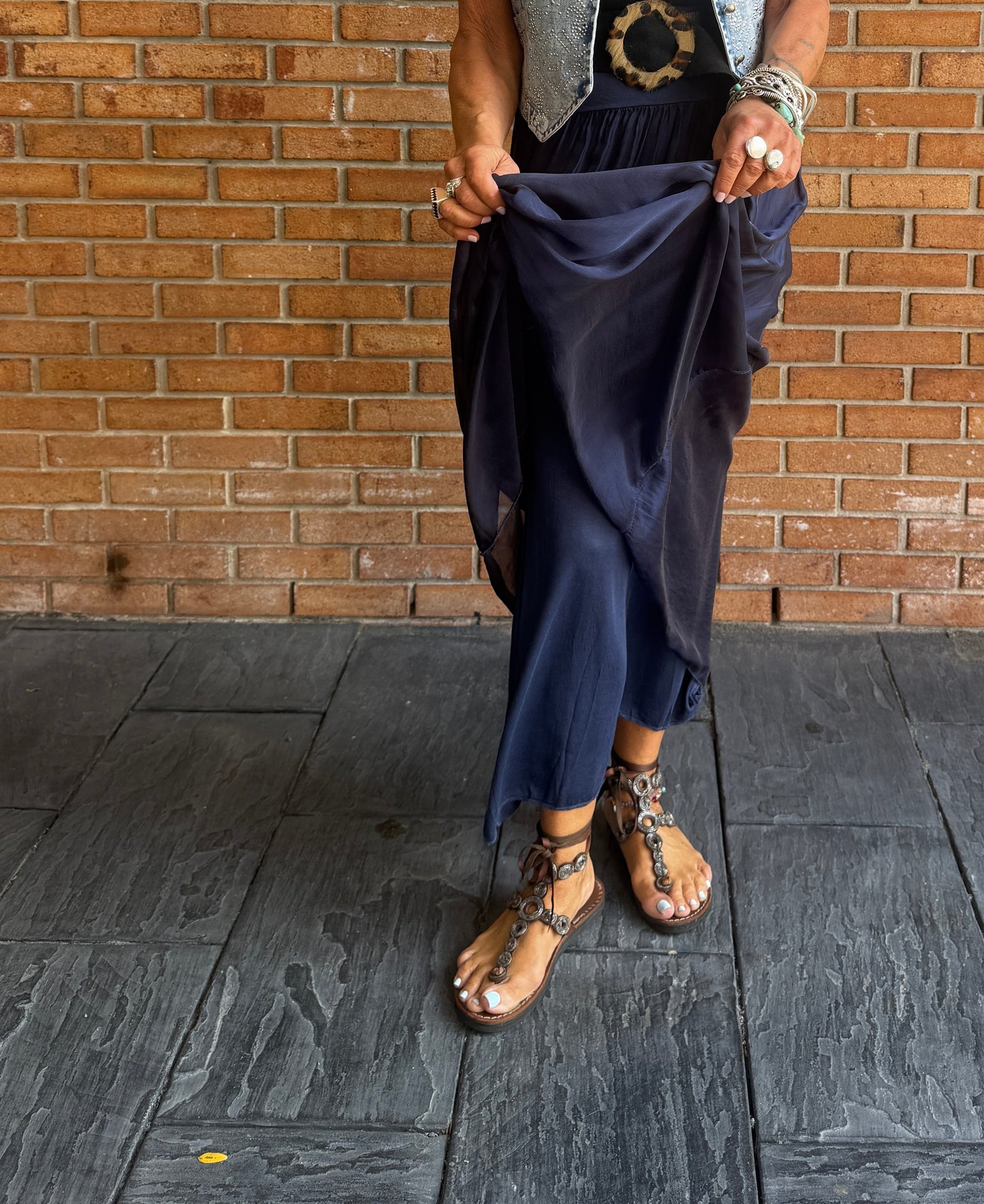 Silk Maxi Skirt with Lining - NAVY