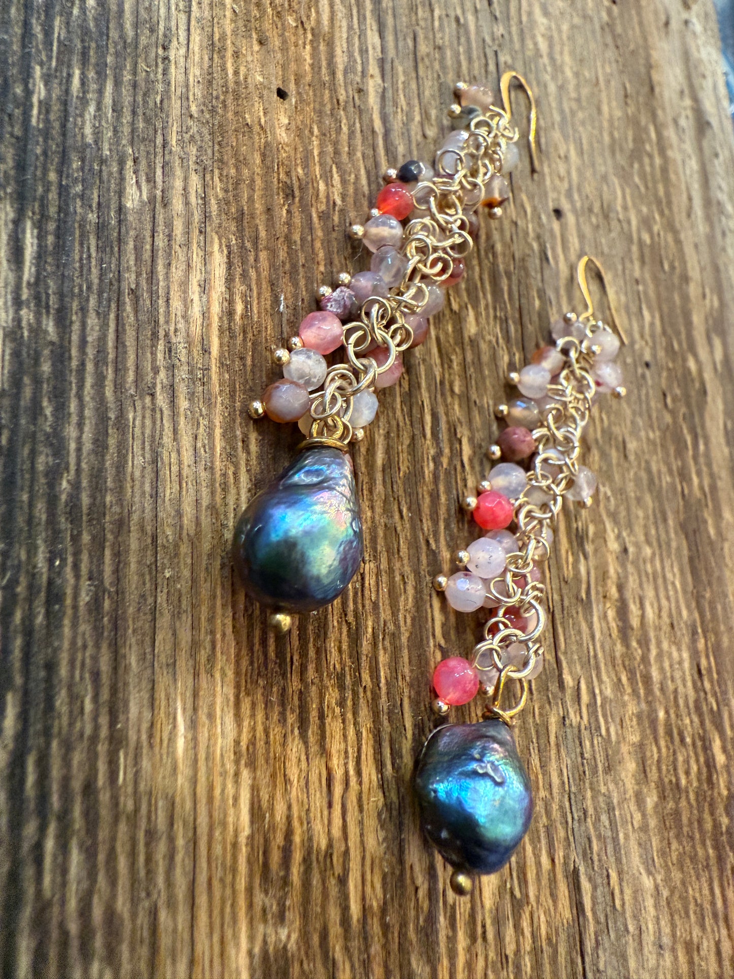 One of a Kind Long Semi Precious Gold Earrings