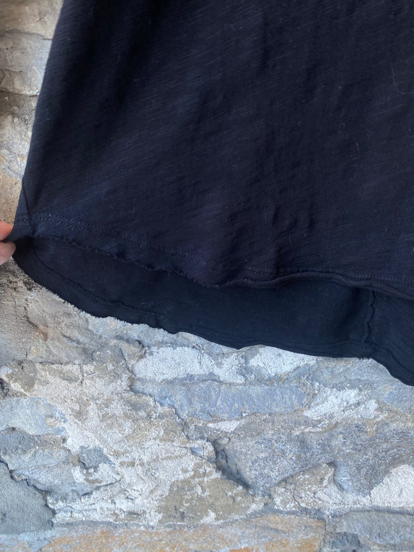 100% Slub Cotton V neck Long Sleeve Top- Black