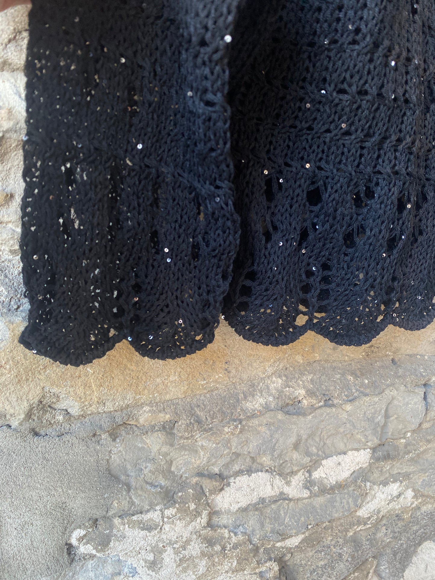 Delicate Crochet Knit Cardigan with Unique Buttons - BLACK