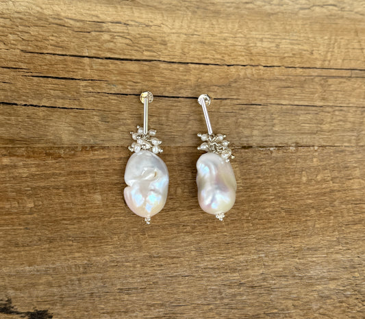 Sterling Silver White Baroque Drop Earrings