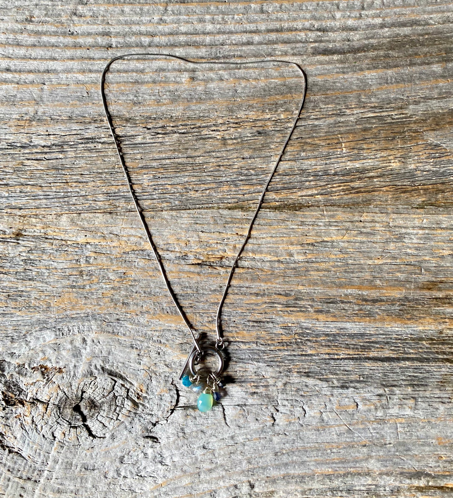 17" Stainless Steel Semi Precious Amethyst ,Chalcedony and Agate Necklace