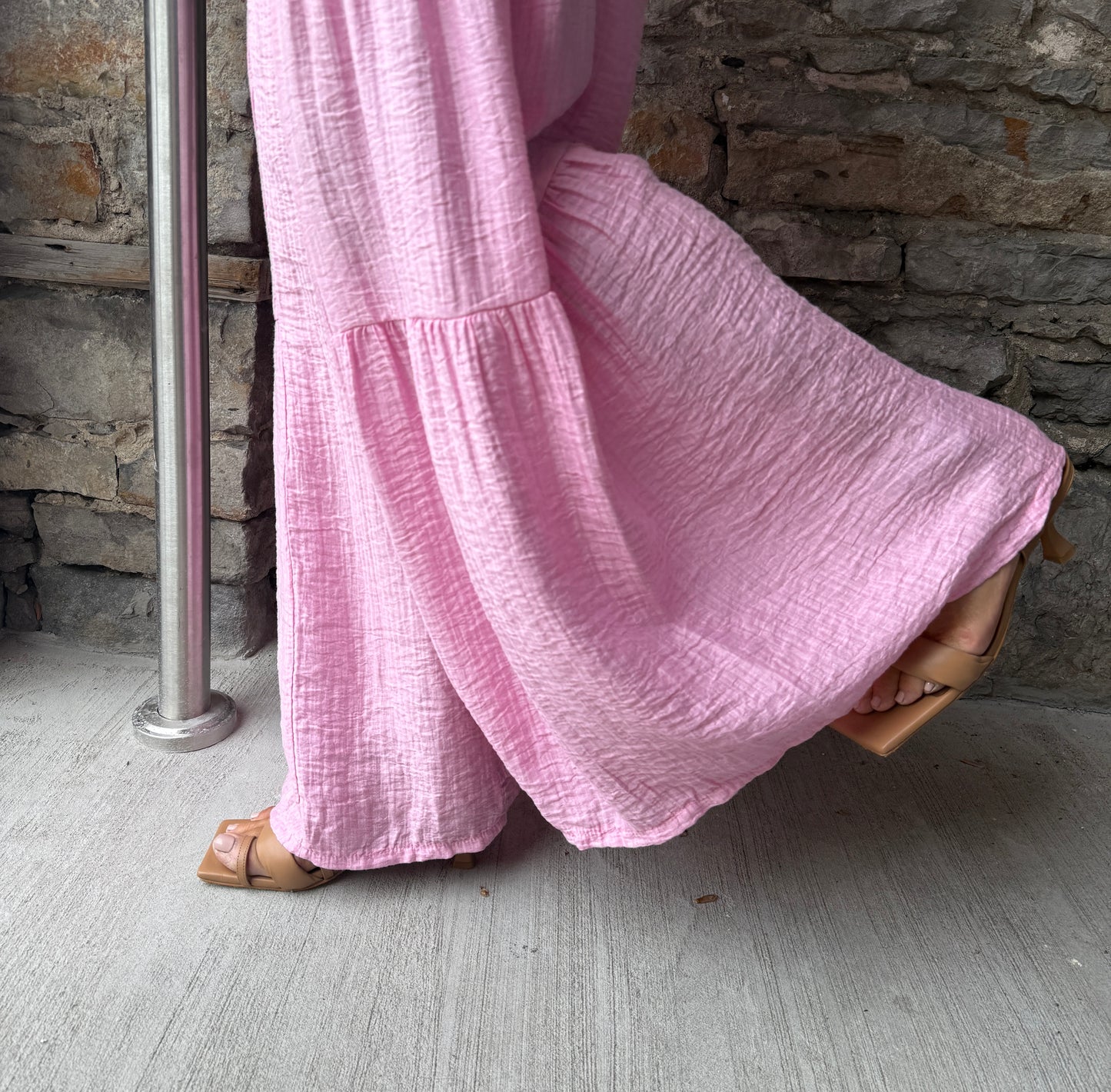 Boho Flounce Summer Flowy Pant with POCKETS -PINK