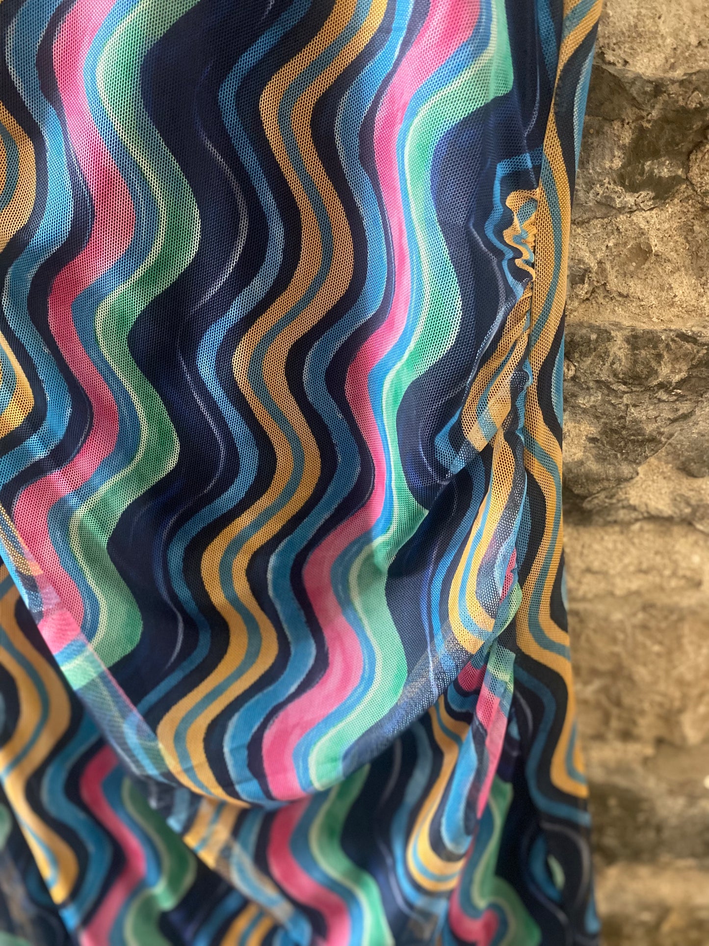 Multicolour Patterned Fitted Mesh Midi Dress - NAVY MIX