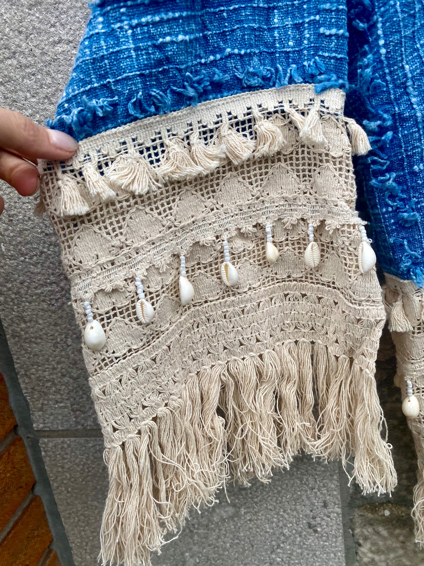 100% Cotton Boho Lace Cardigan with Shell Fringe