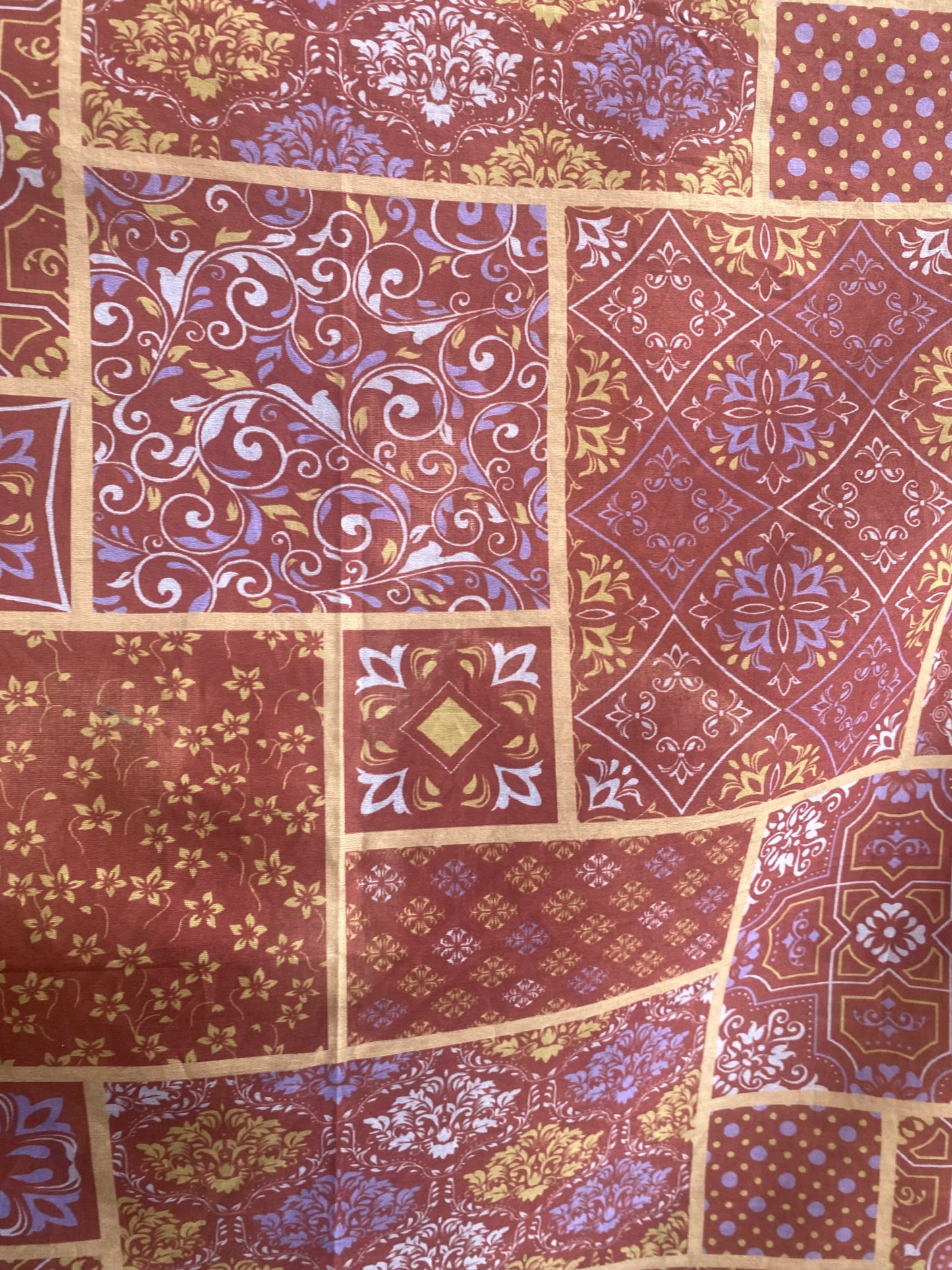 100% Cotton square Scarf - PURPLE, BROWN, BEIGE PATCHWORK PRINT