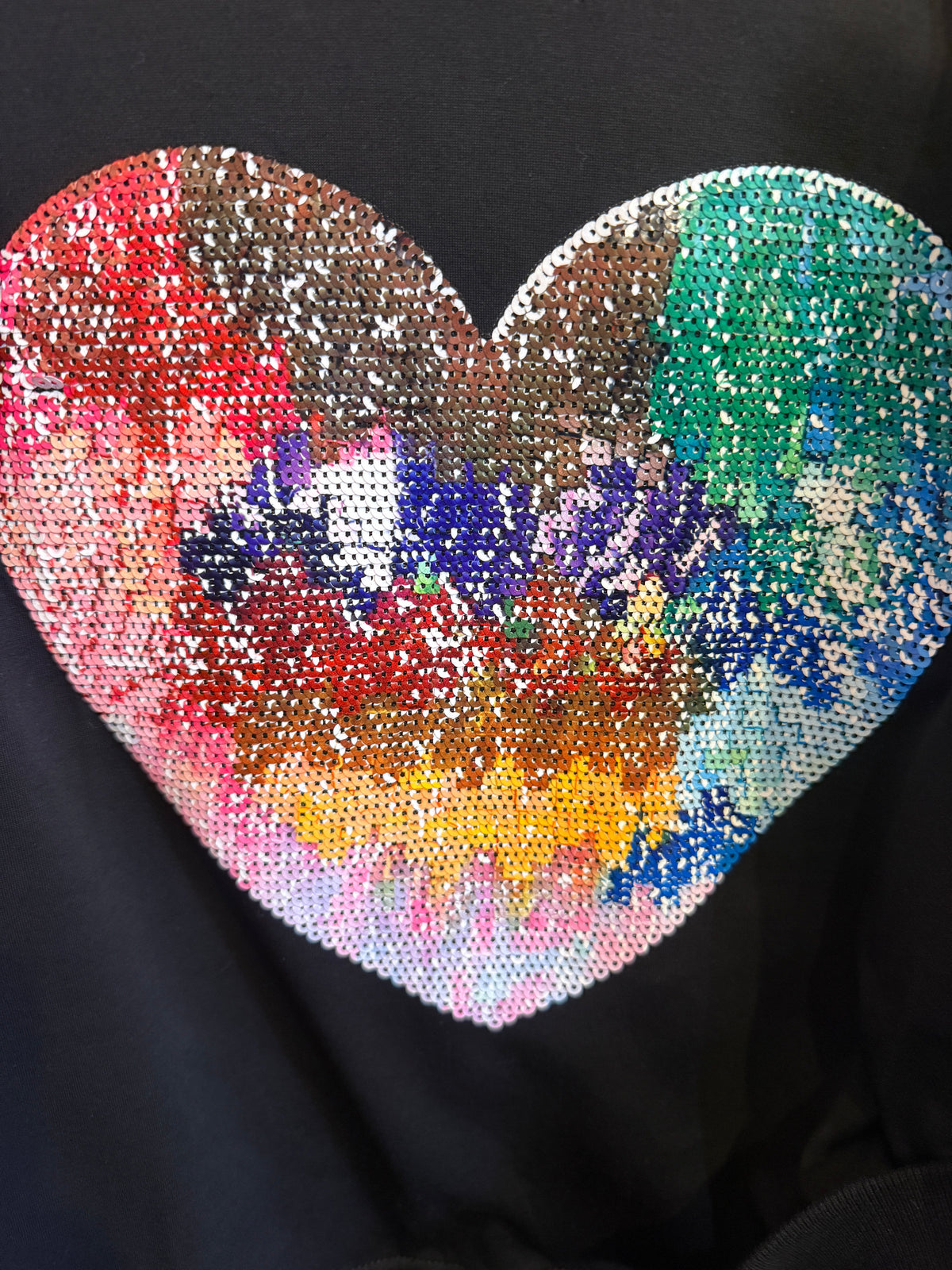 100% Cotton Sweatshirt with multi colour sequin heart- BLACK