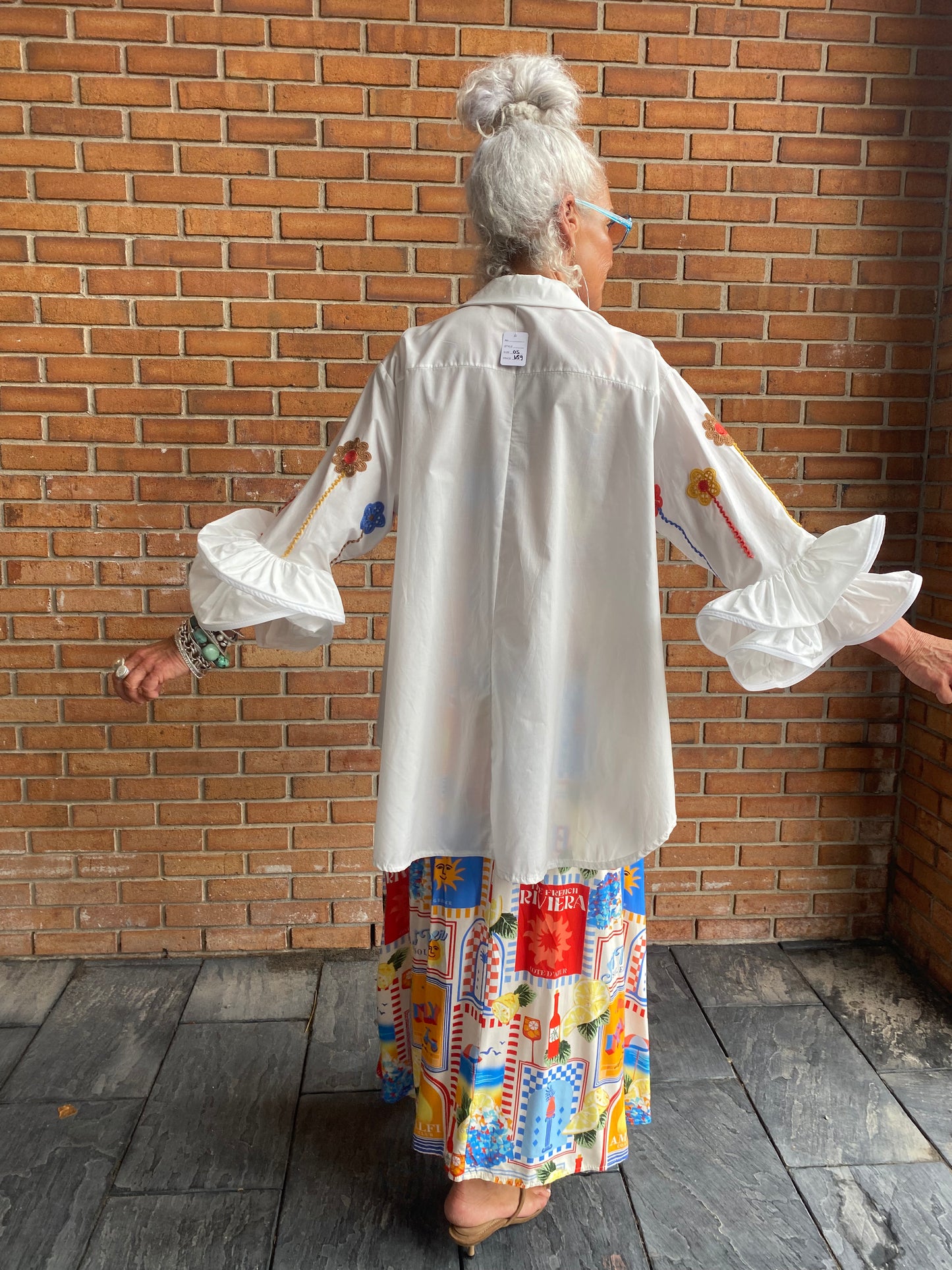 100% Cotton Oversized Embroidered Ruffle Sleeve Shirt