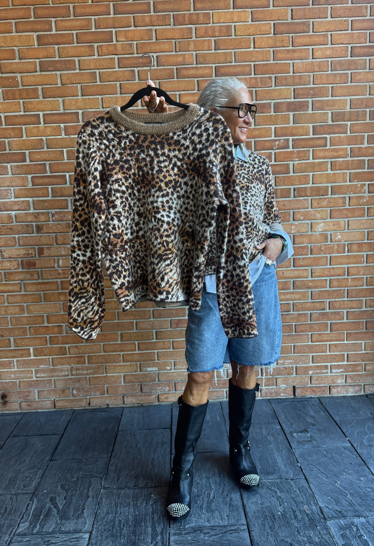 Animal Print Fuzzy Sweater - BROWN MIX