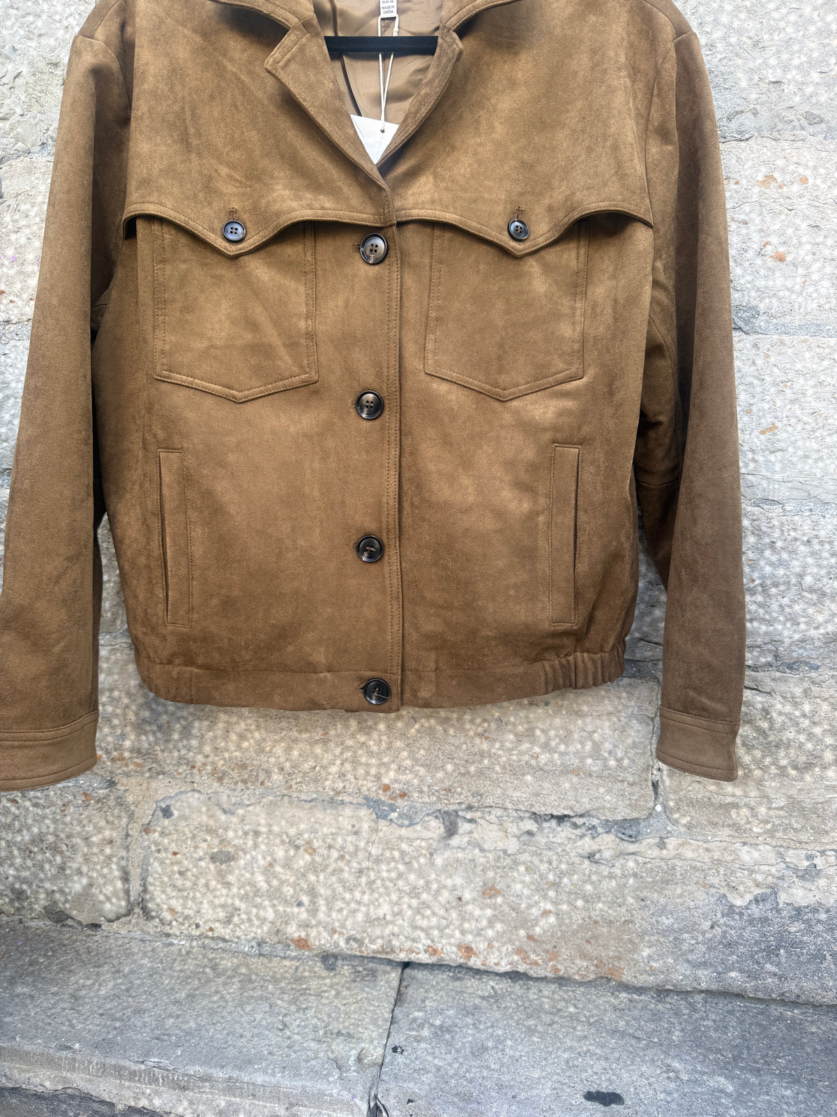 Faux Suede Bomber Jacket- TOBACCO BROWN