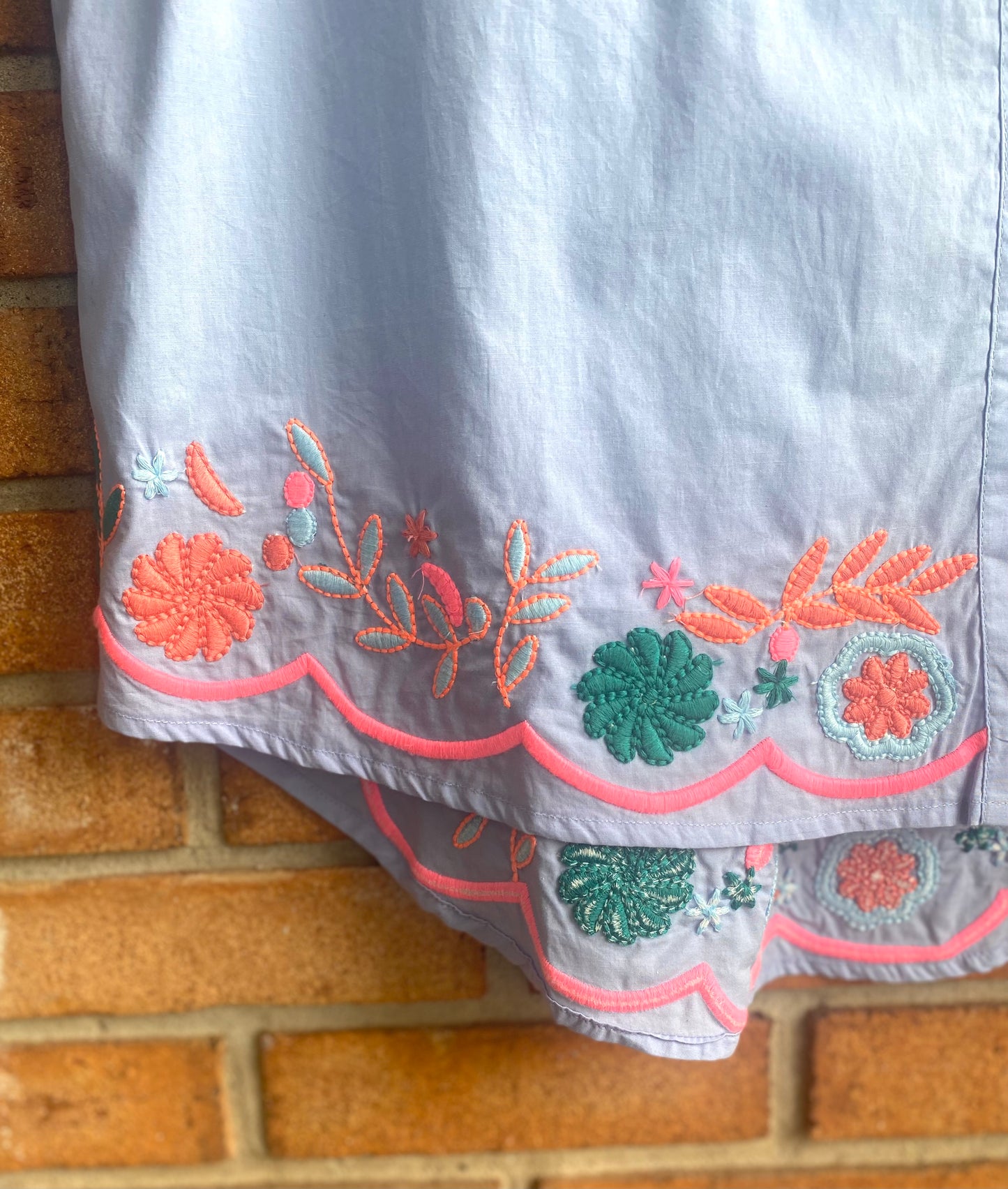 100% Cotton Embroidered Shirt - BLUE & PINK
