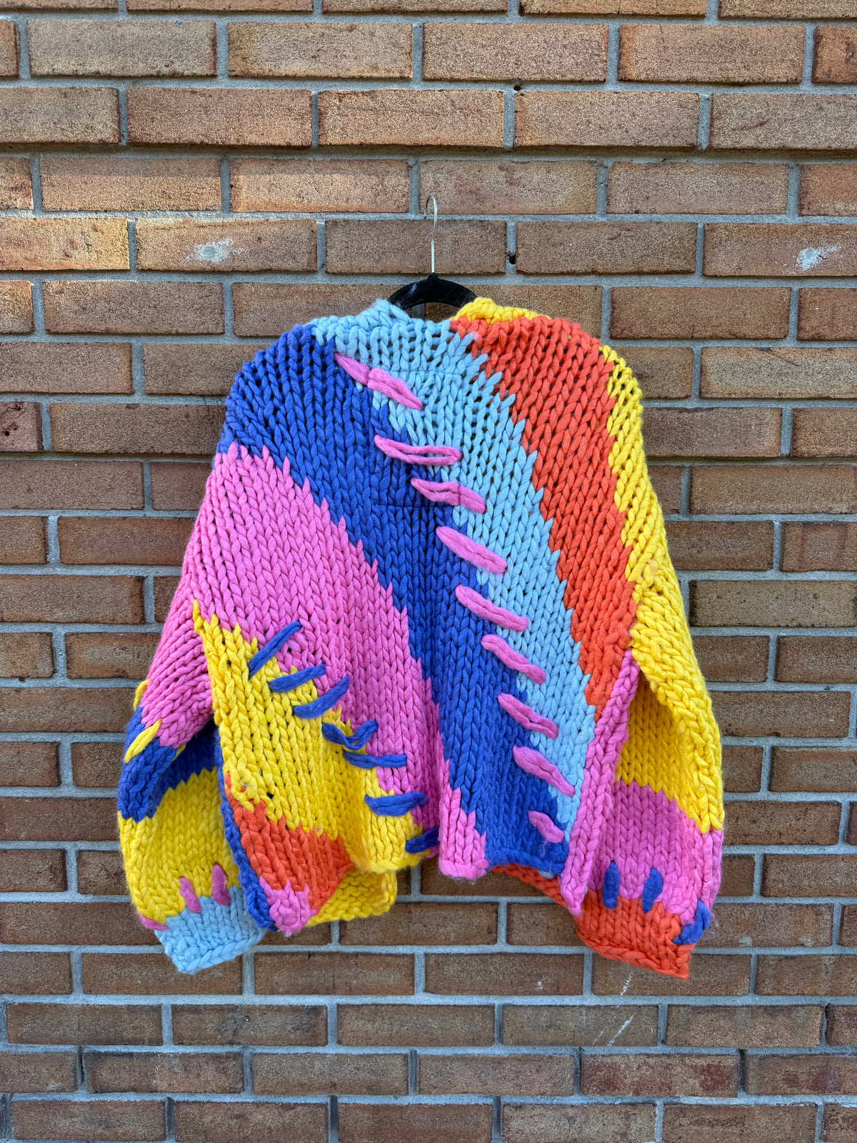 Multicolour Oversized Chunky Knit Cardigan- PINK BLUE YELLOW ORANGE