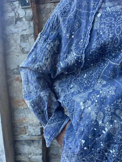 Oversized and Relaxed Cotton Paisely Print Shirt with pockets - Blue