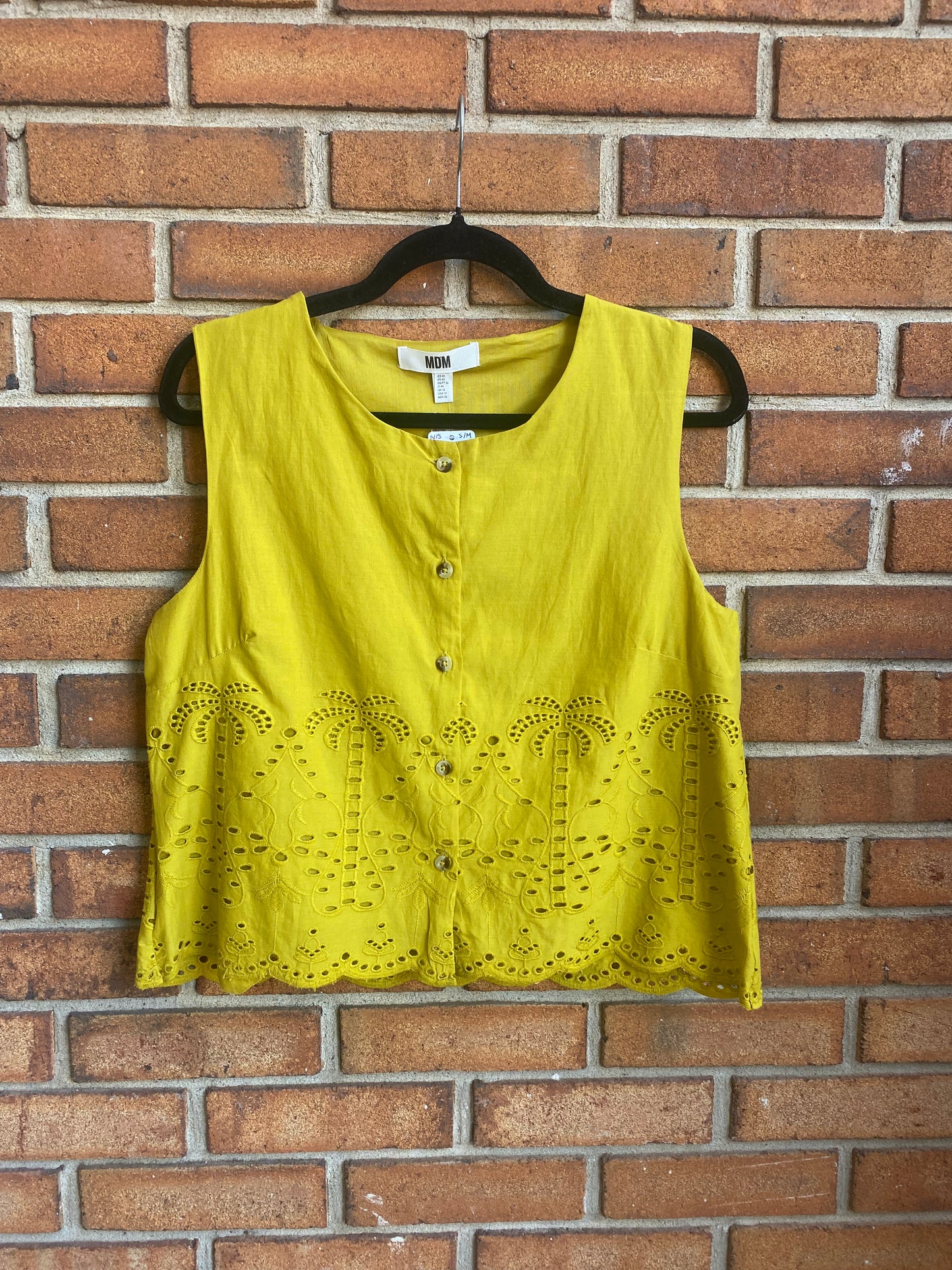 100% Cotton Eyelet Vest Top - YELLOW