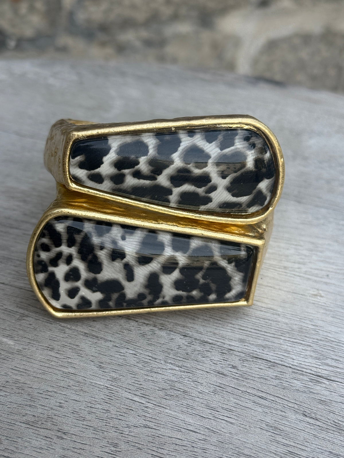 Statement Gold Cuff- Black White Animal Print