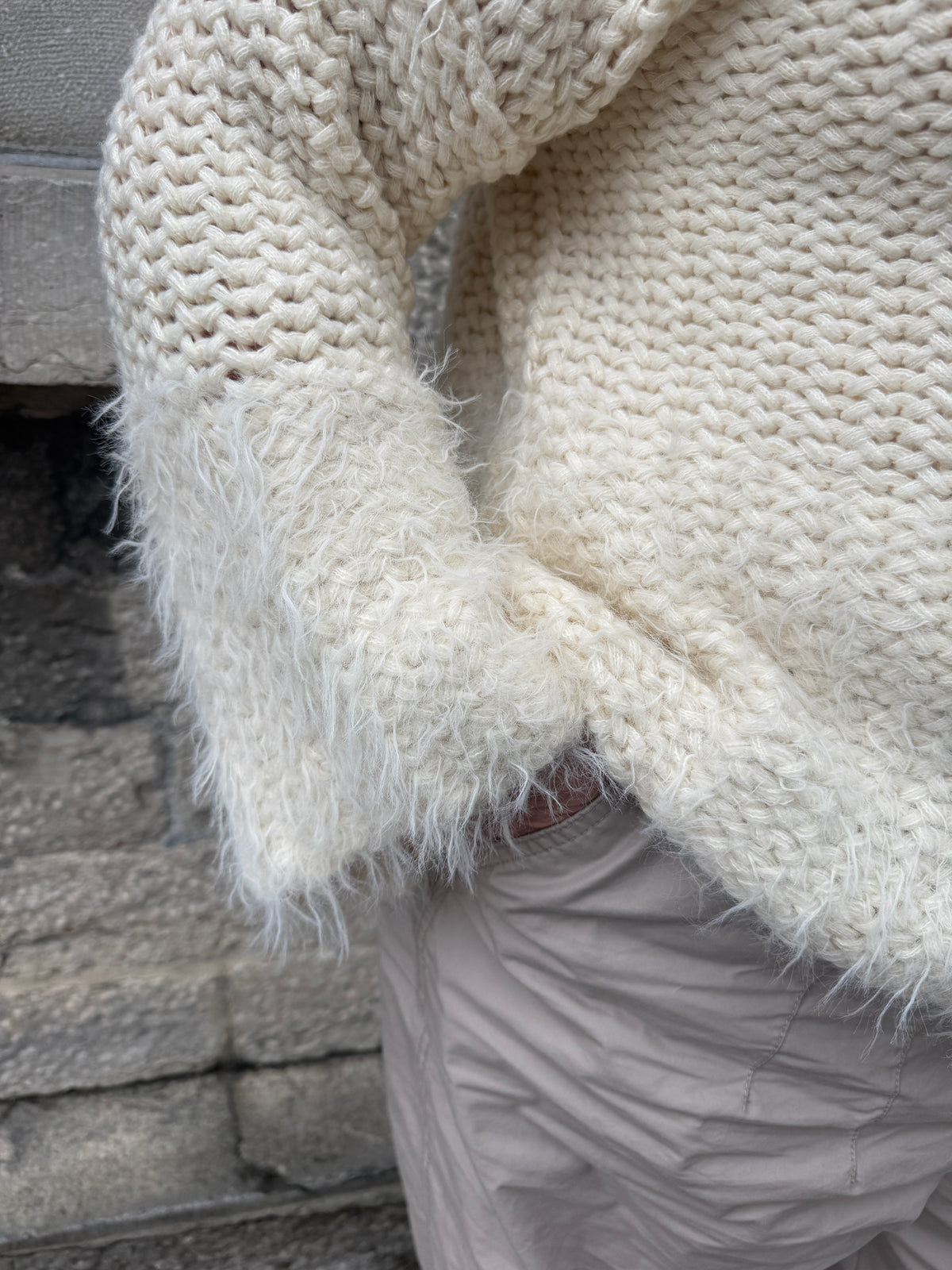 Cotton Relaxed Fit Waffle Knit Sweater- IVORY