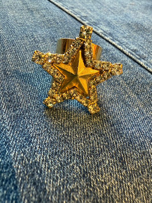 One Size Gold Swarovksi Crystal Star Ring- Gold