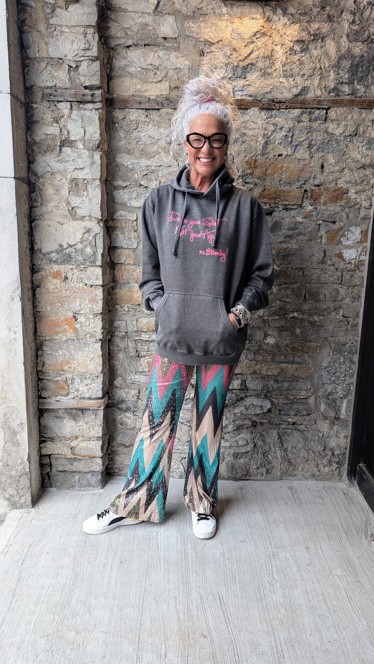 Cotton Mineral Wash Grey Hoody Sweatshirt with Front Pouch- STUNNING