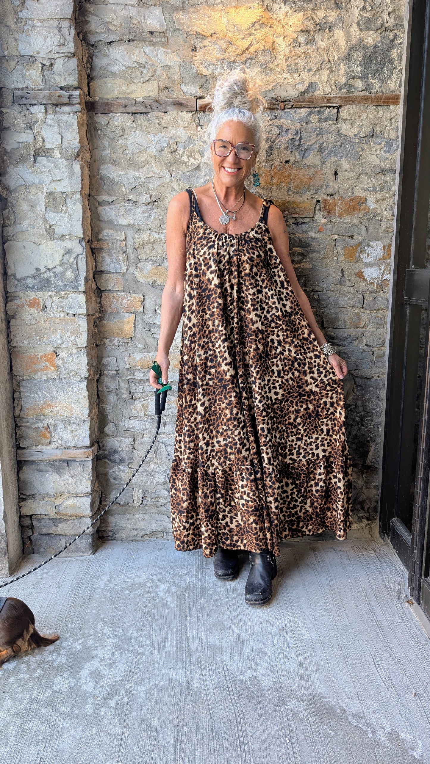 One Size Animal Print Spaghetti Strap Dress