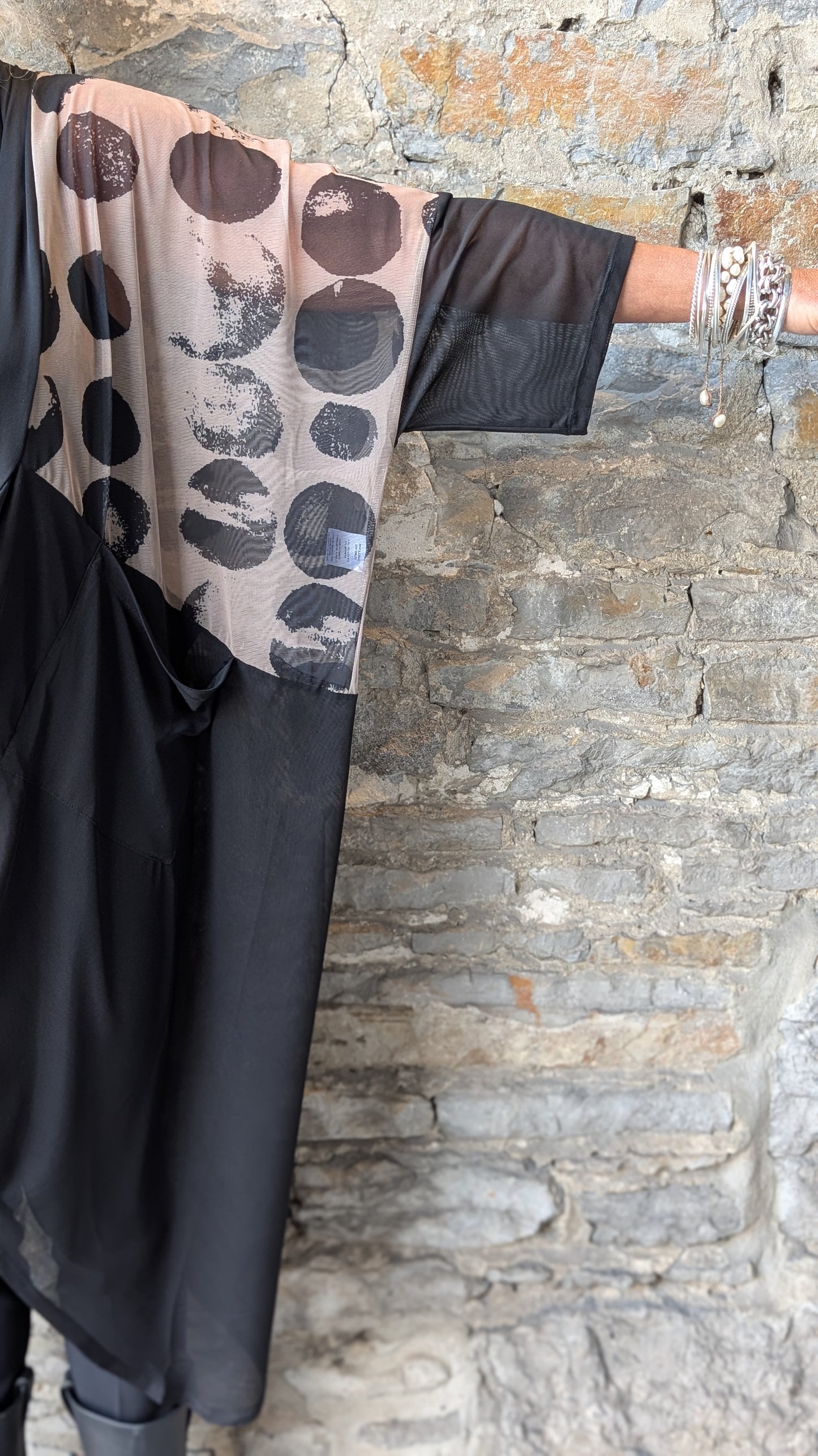 One Size Black and Nude Moon Pattern Tunic Dress with Pockets