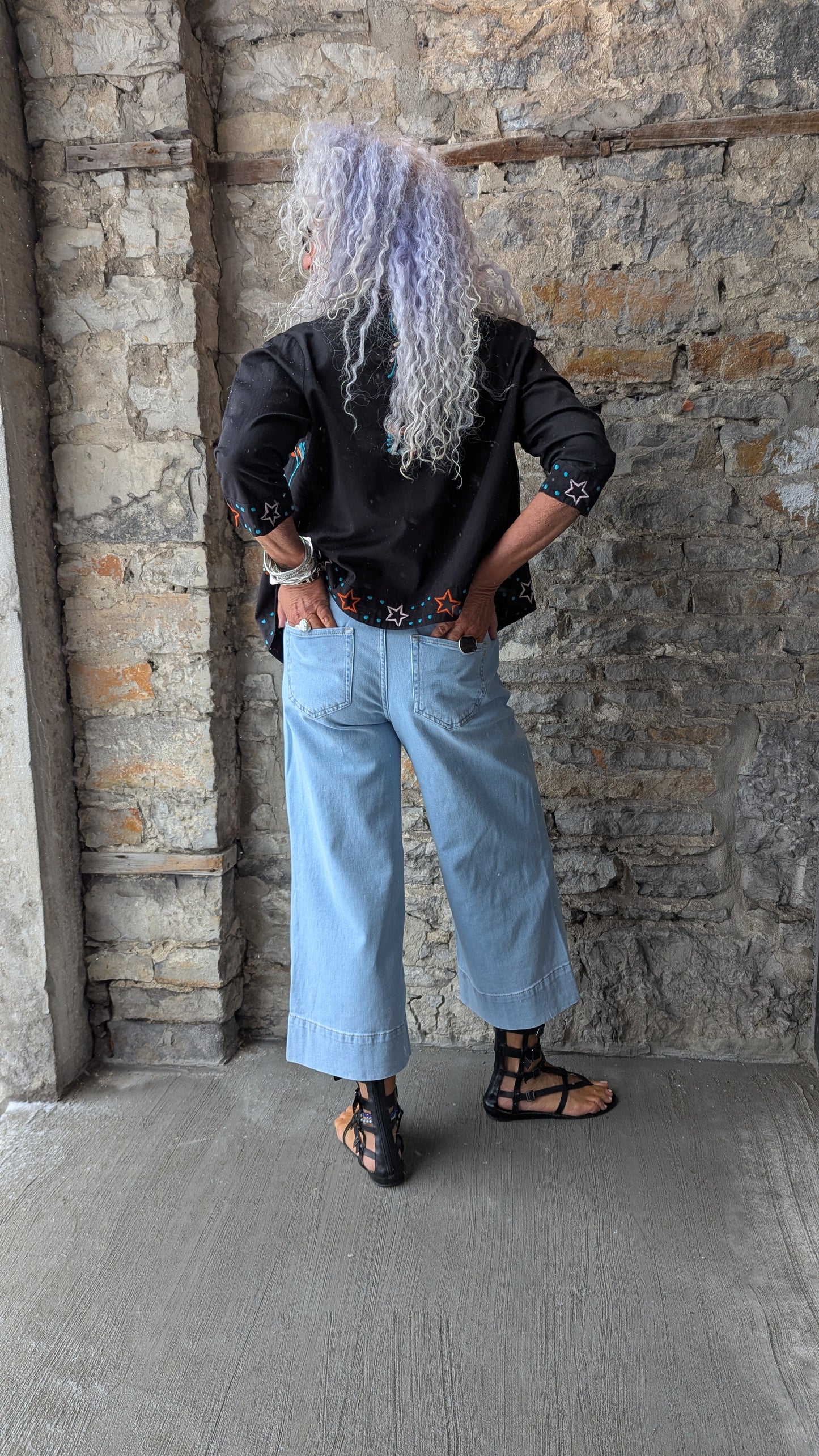COJ Light Blue Denim Cropped Wide Leg Jeans