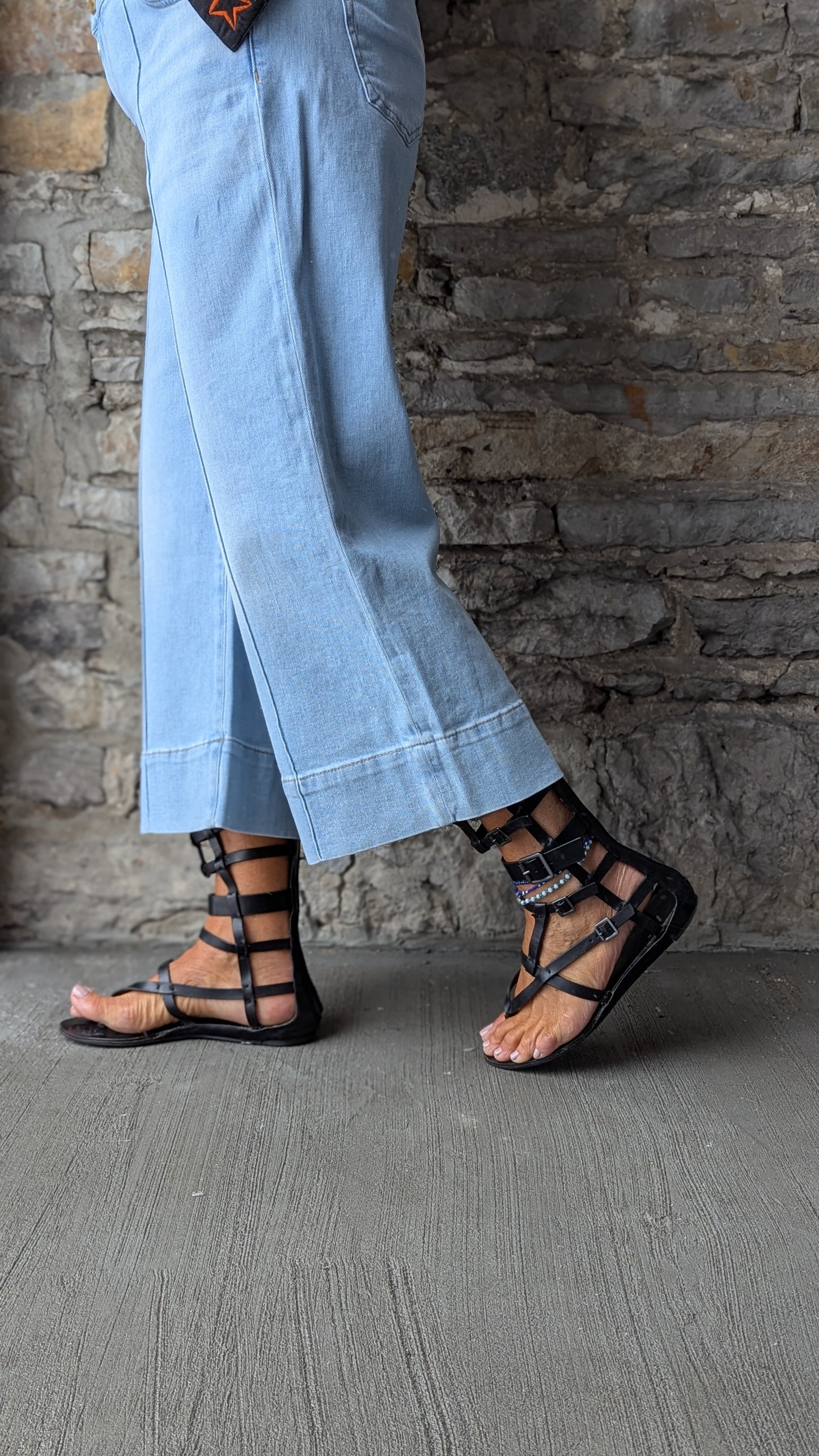COJ Light Blue Denim Cropped Wide Leg Jeans